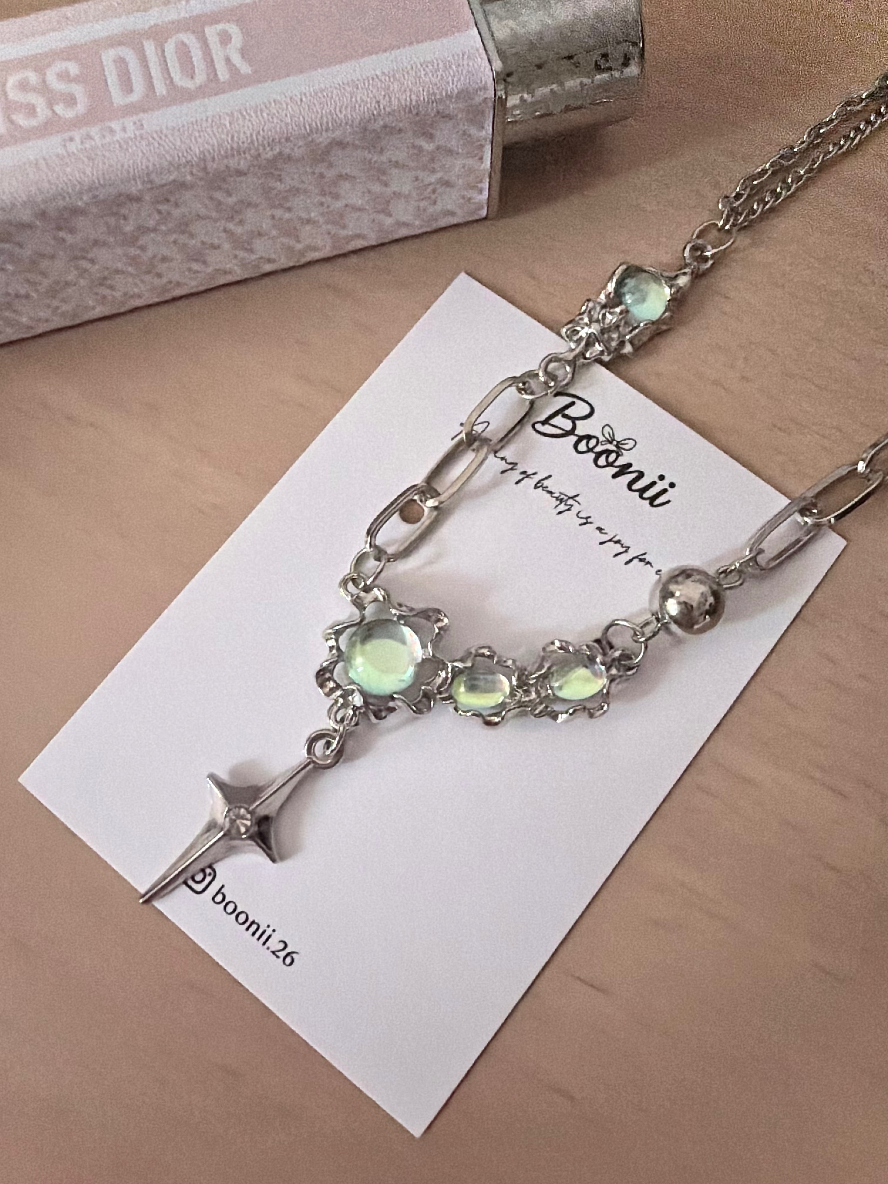 鈦鋼｜月光石十字星芒項鍊