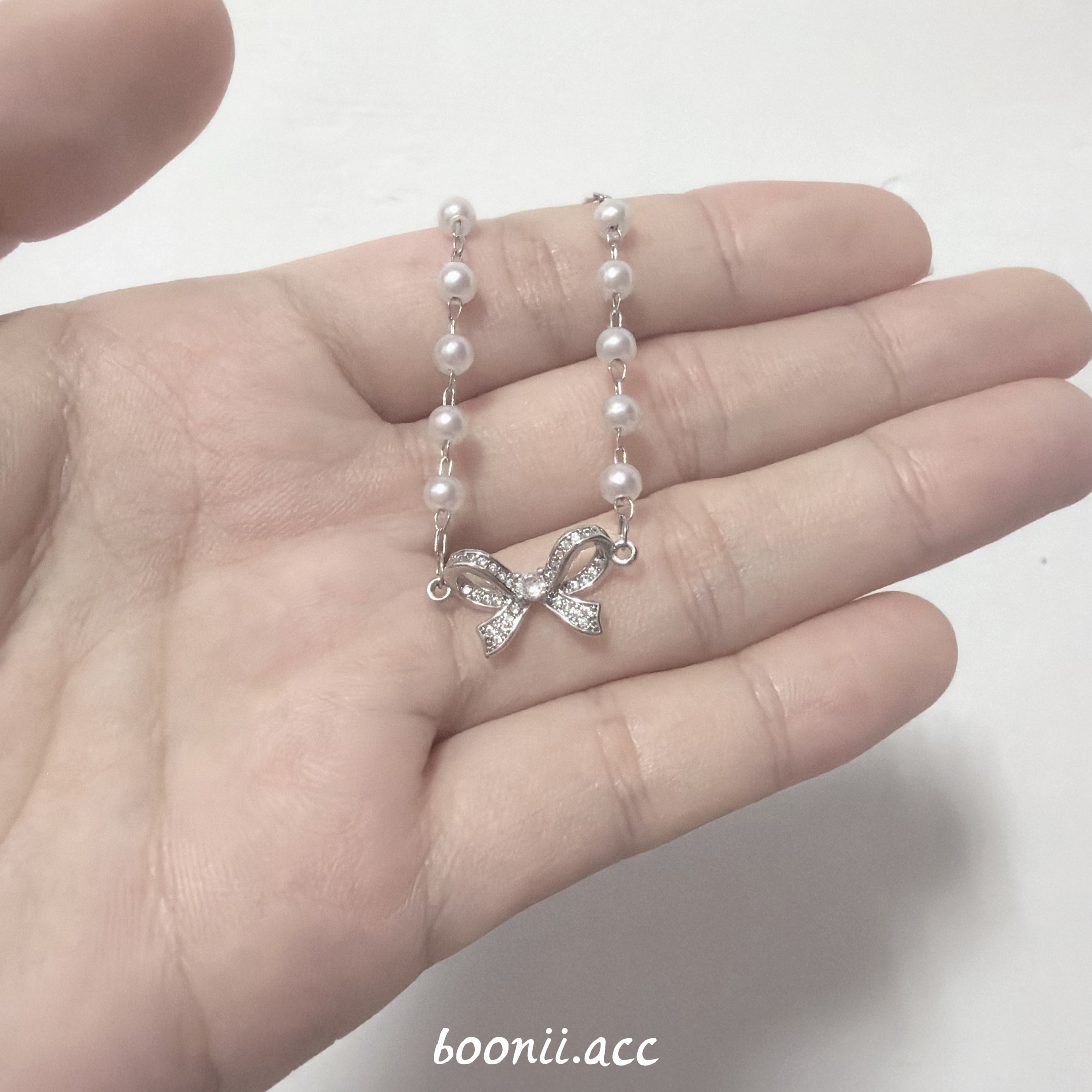 𝟵𝟮𝟱純銀｜蝴蝶結珍珠圓點雙層鍊
