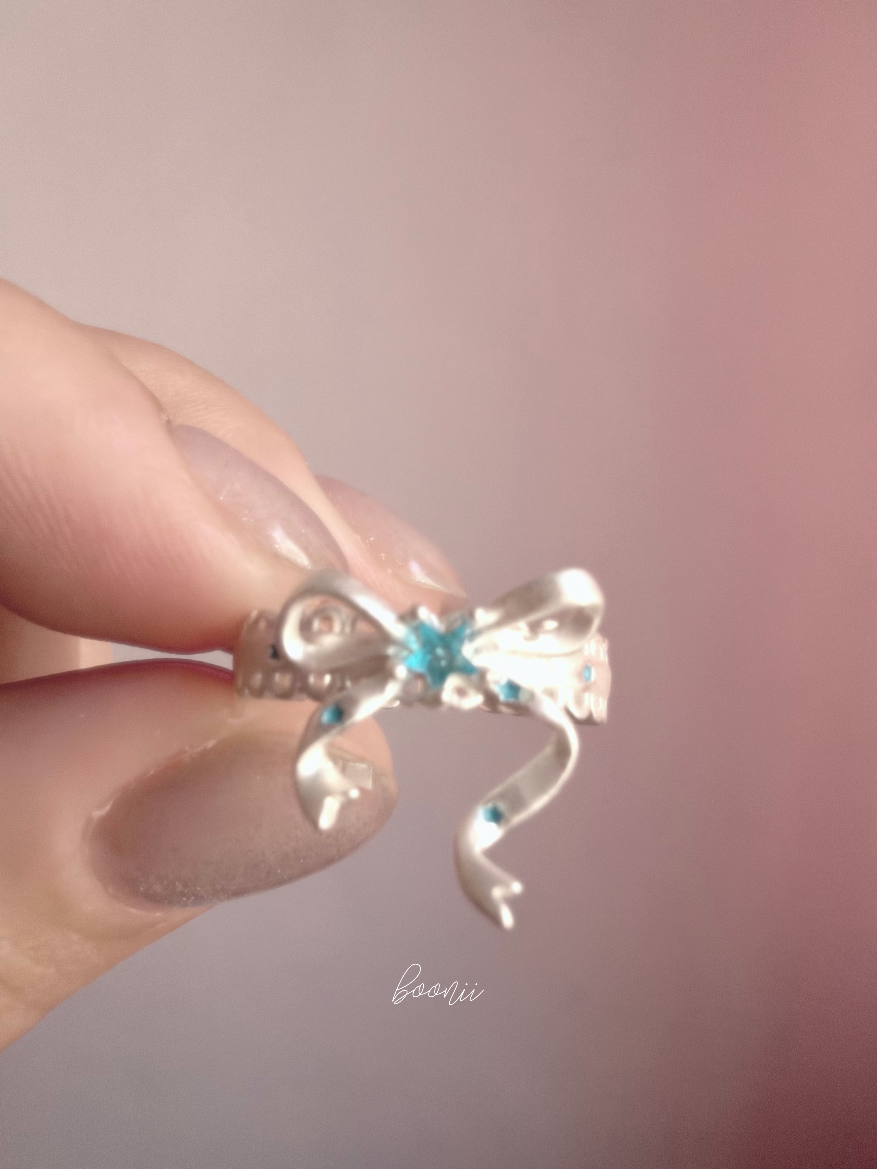 𝑵𝑬𝑾✨合金鍍銀｜藍鑽蝴蝶結緞帶戒