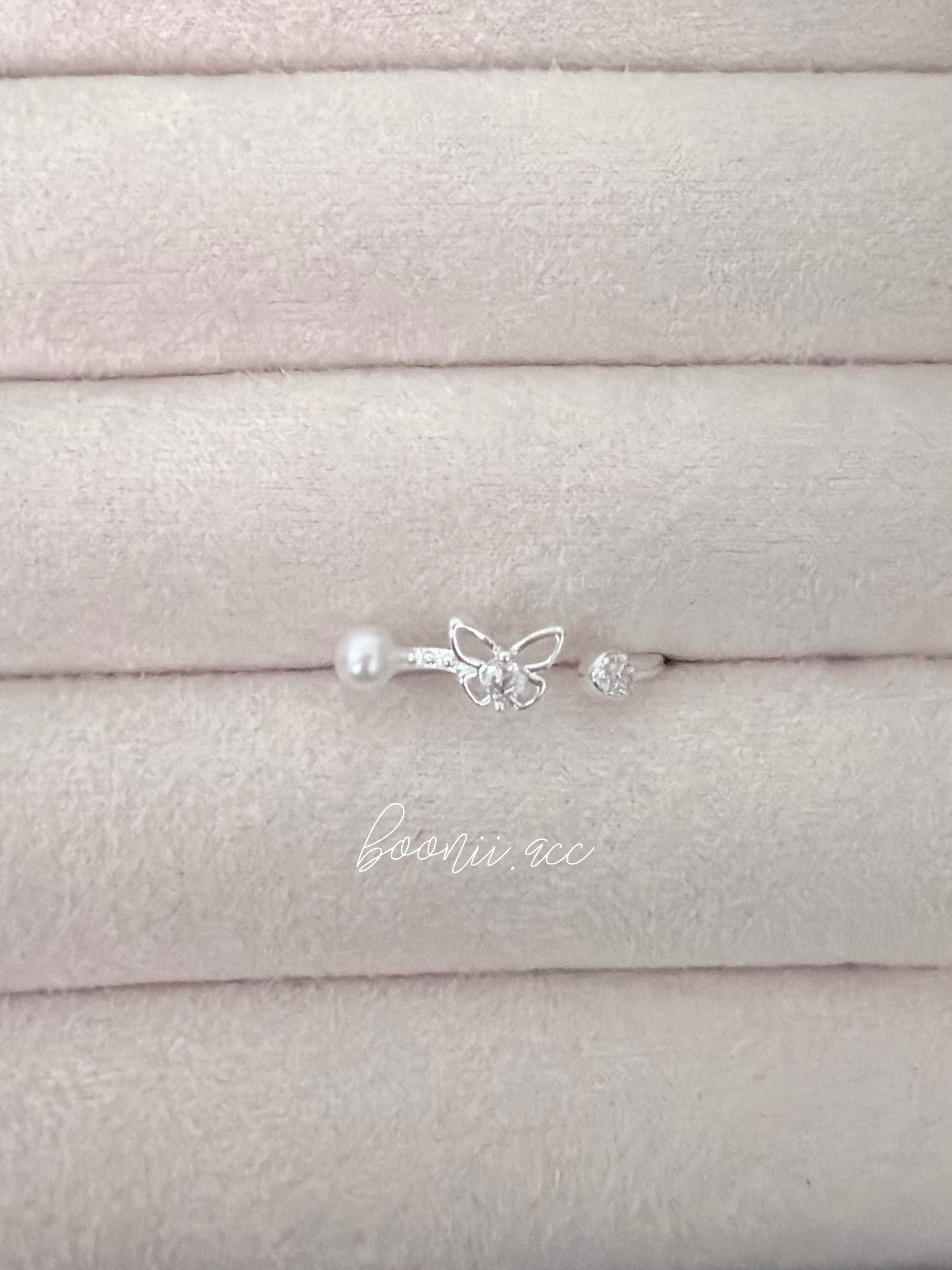 𝟵𝟮𝟱純銀｜蝴蝶小鑽珍珠戒 ʚɞ