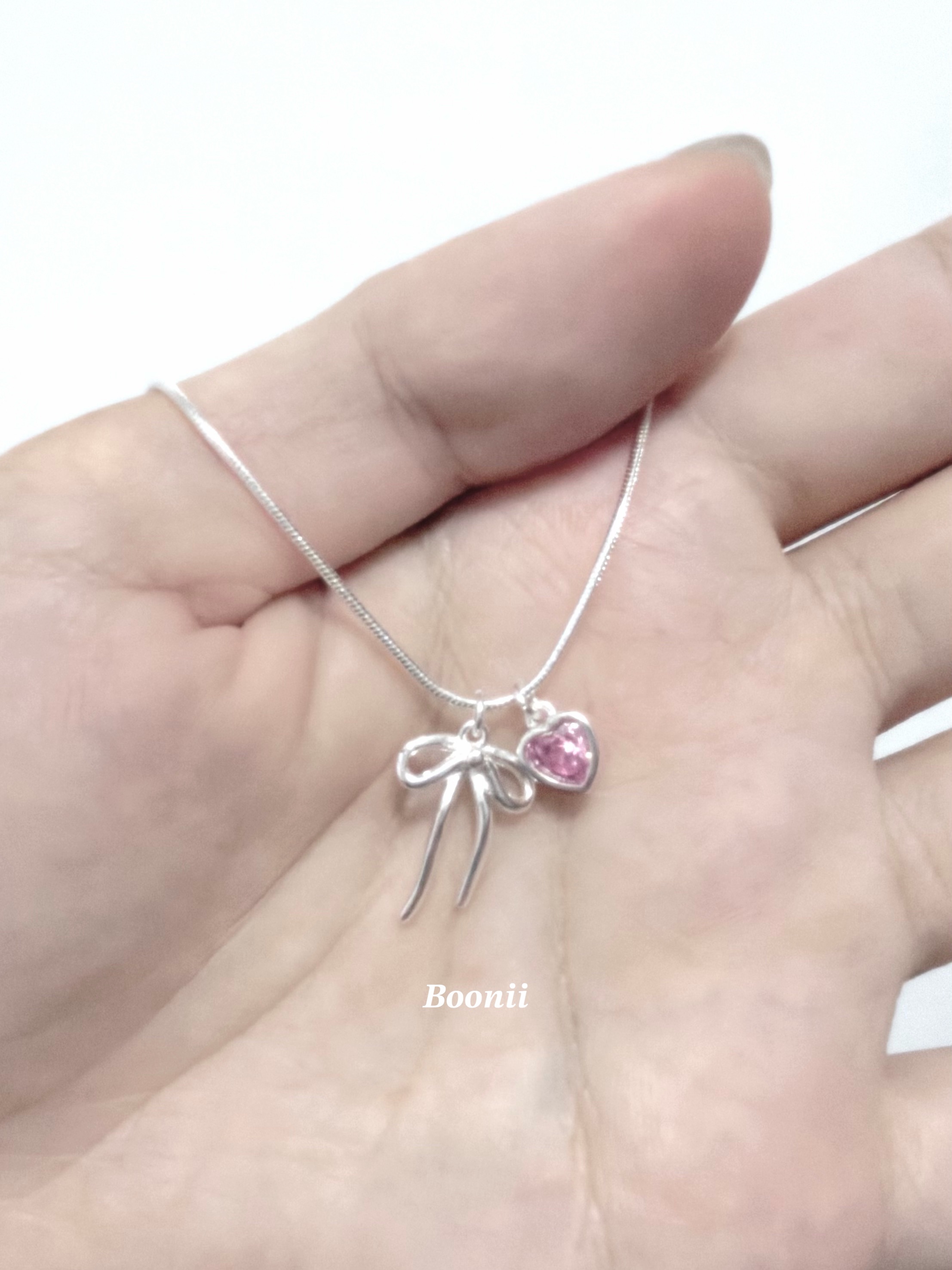 粉色愛心蝴蝶結項鍊💗
