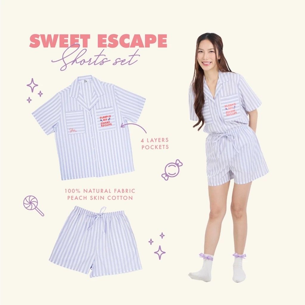 【預購】slip to sleep X 條紋睡衣短袖短褲（勿直接下單 請先私訊IG詢問⮕@_w.e_shop_）