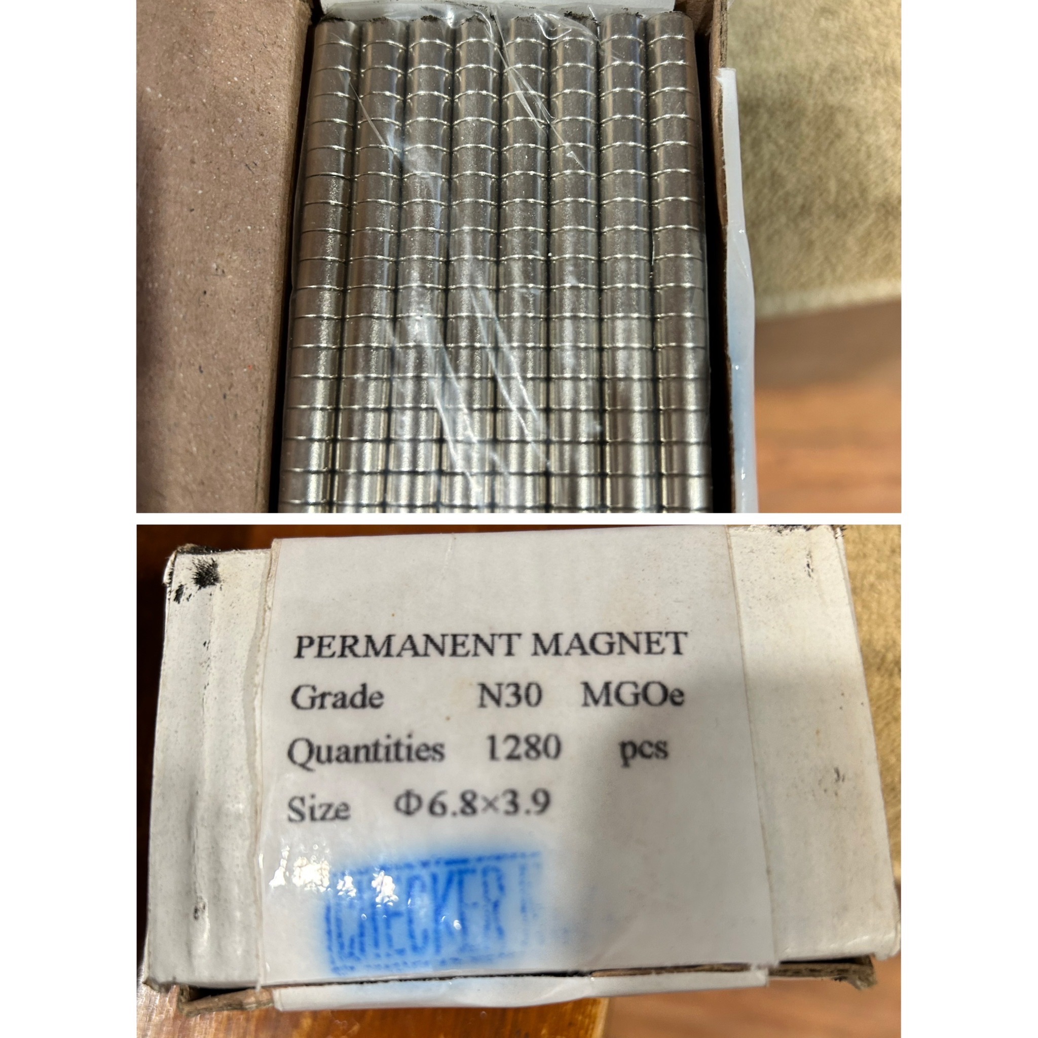 燒結釹鐵硼強力磁鐵 N30 （直徑6.8x3.9mm）