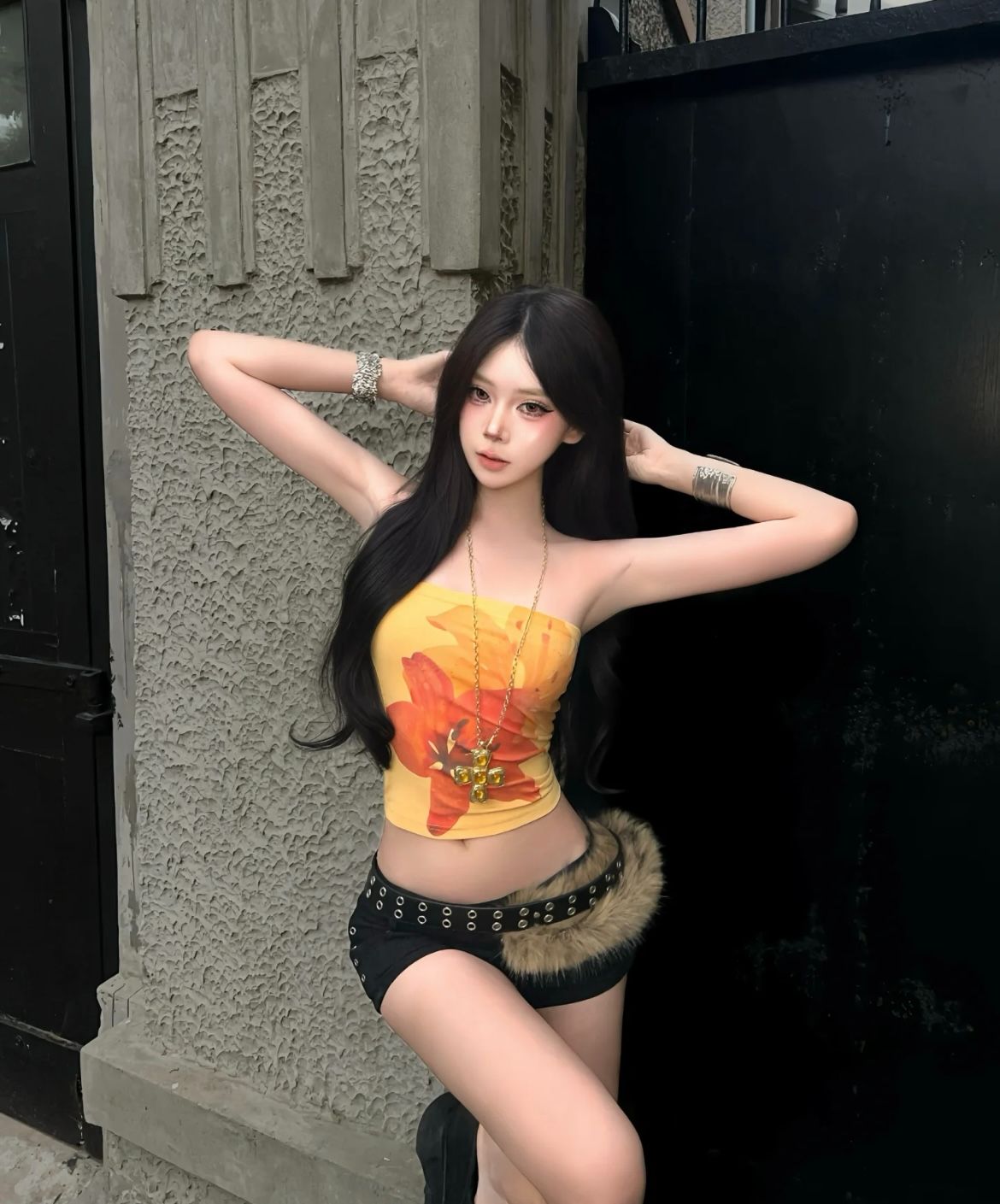 現貨 復古毛毛y2k皮帶 朋克辣妹裝飾腰帶