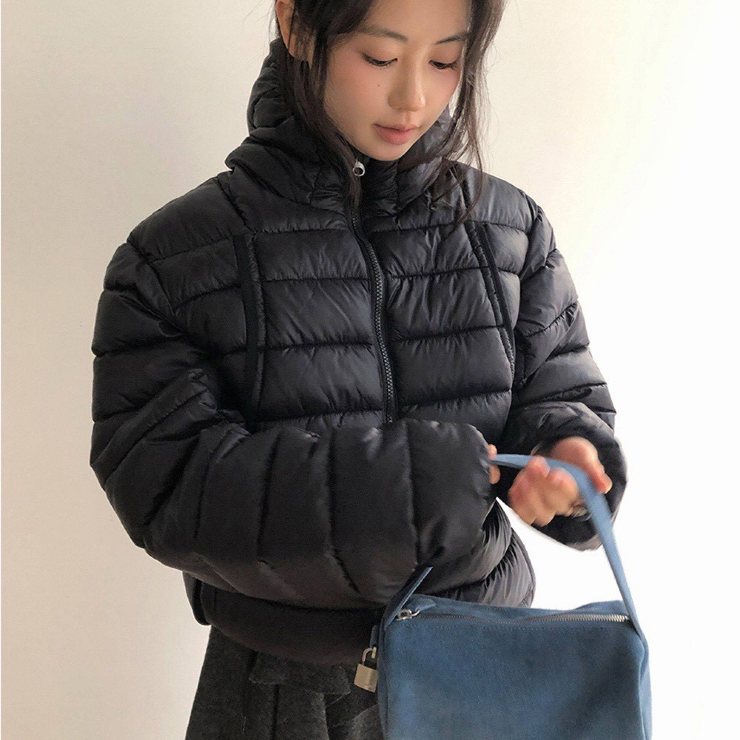 26/3 簡約拉鍊保暖夾棉加棉連帽棉服外套  #D
