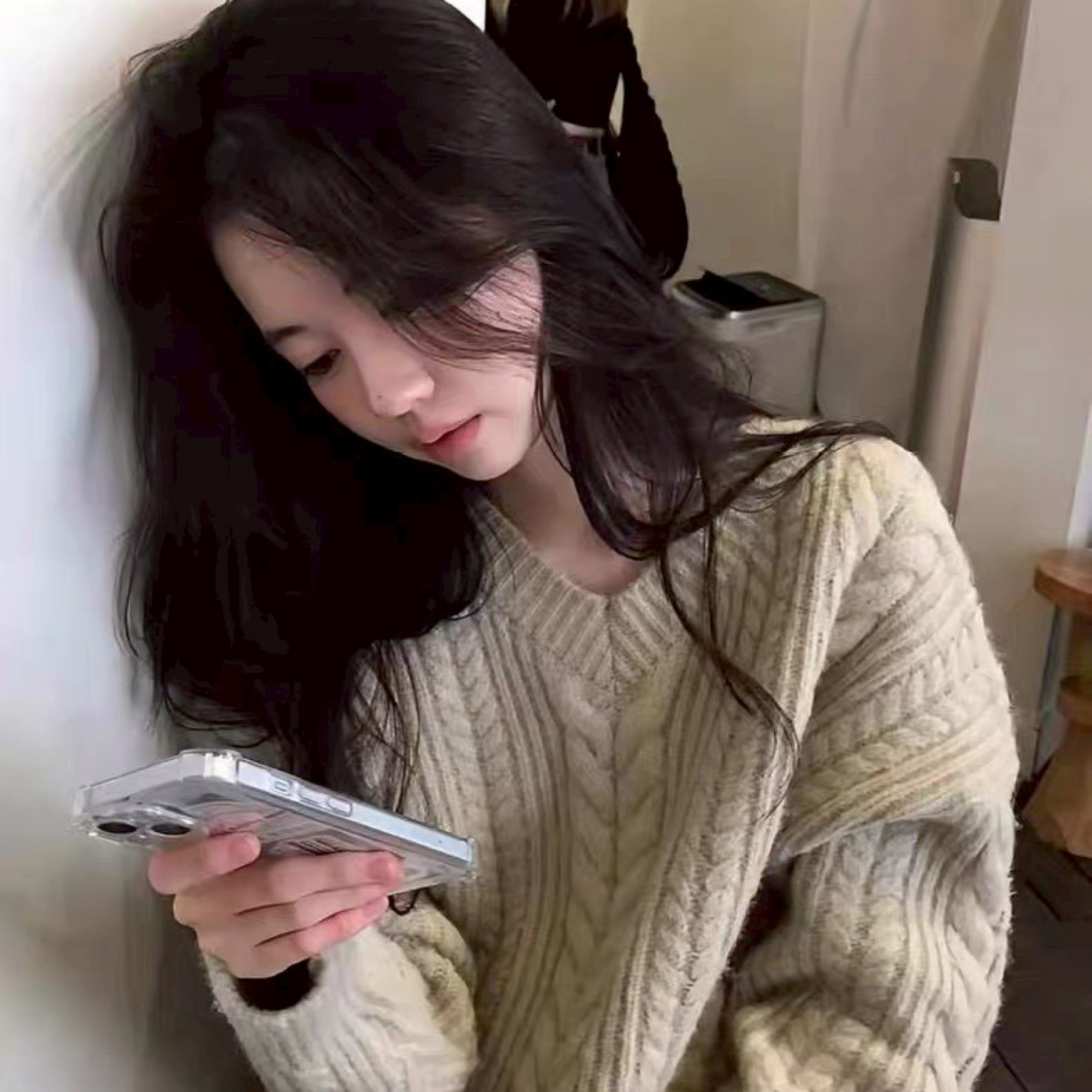 26/3 archive甜美寬松落肩混紡v領麻花毛衣  #D