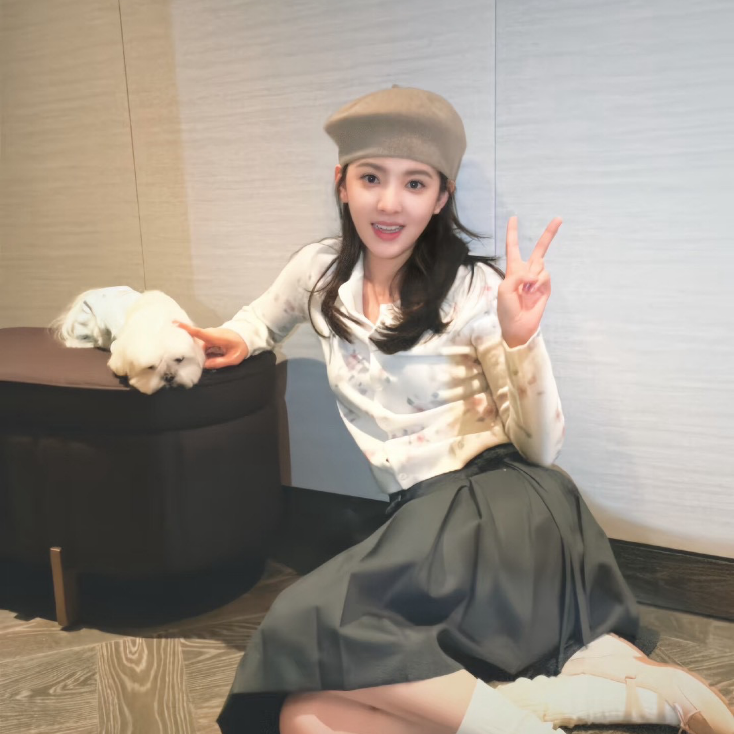 26/3 暈染感花卉印花短款修身針織開衫  #D