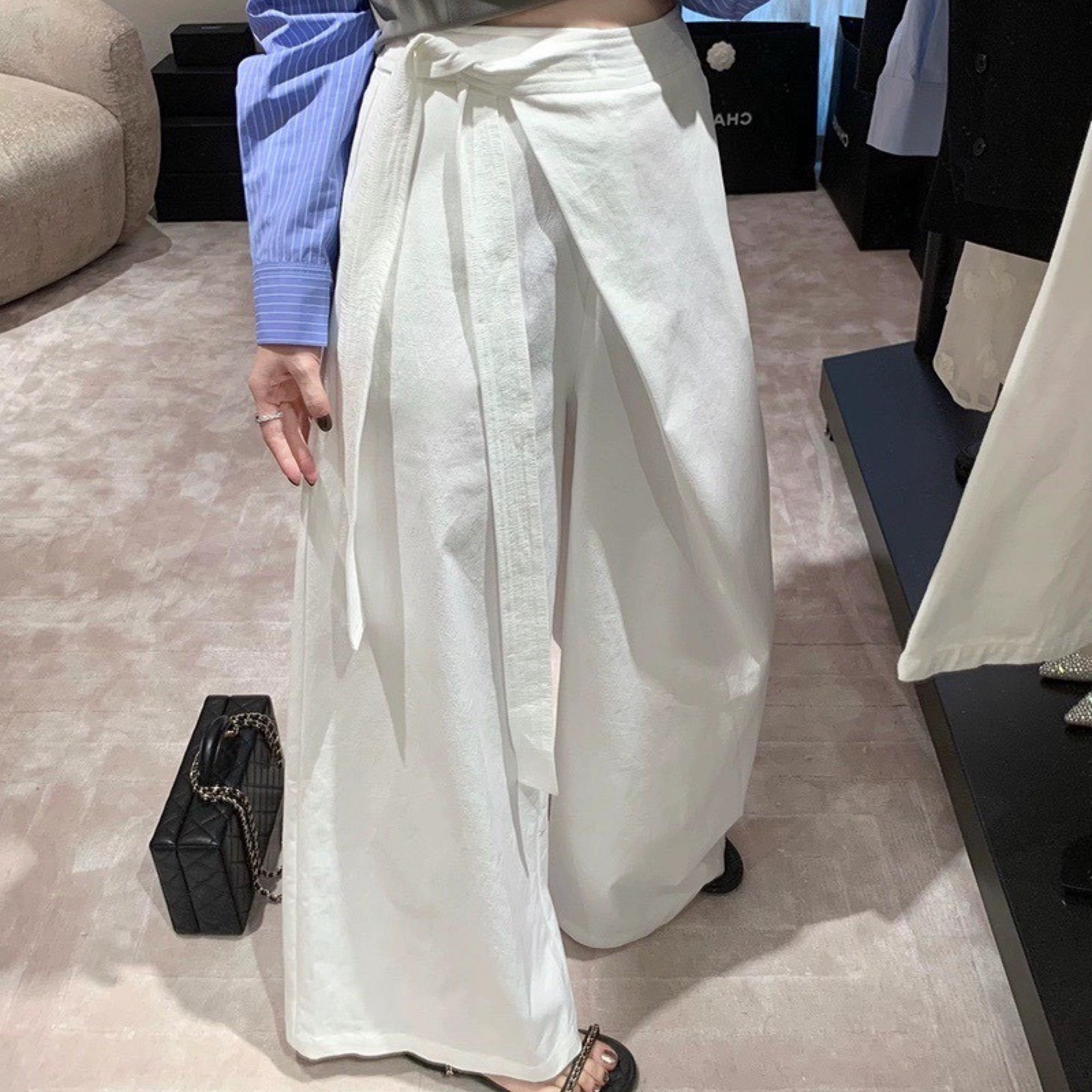 26/4 側綁帶高腰直筒寬松闊腿休閒褲  #D