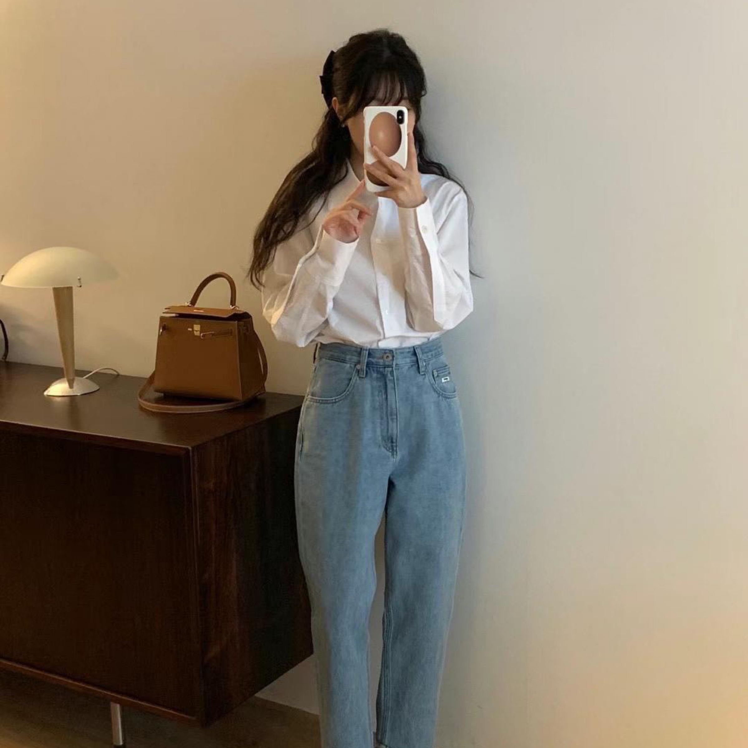 26/4  egg復古高腰水洗寬松休閒小標蘿蔔牛仔褲長褲  #D