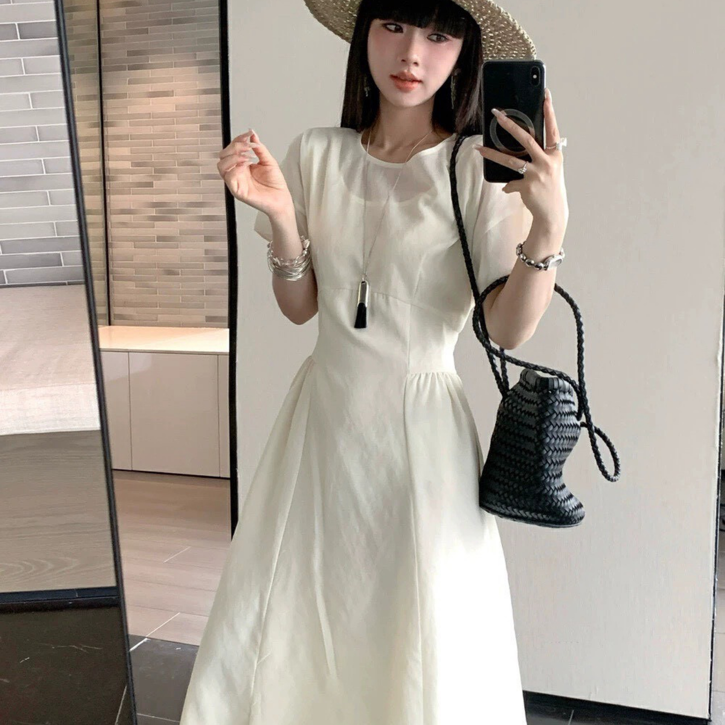 26/6  🇰🇷氣質溫婉收腰系帶傘擺連身裙 #D