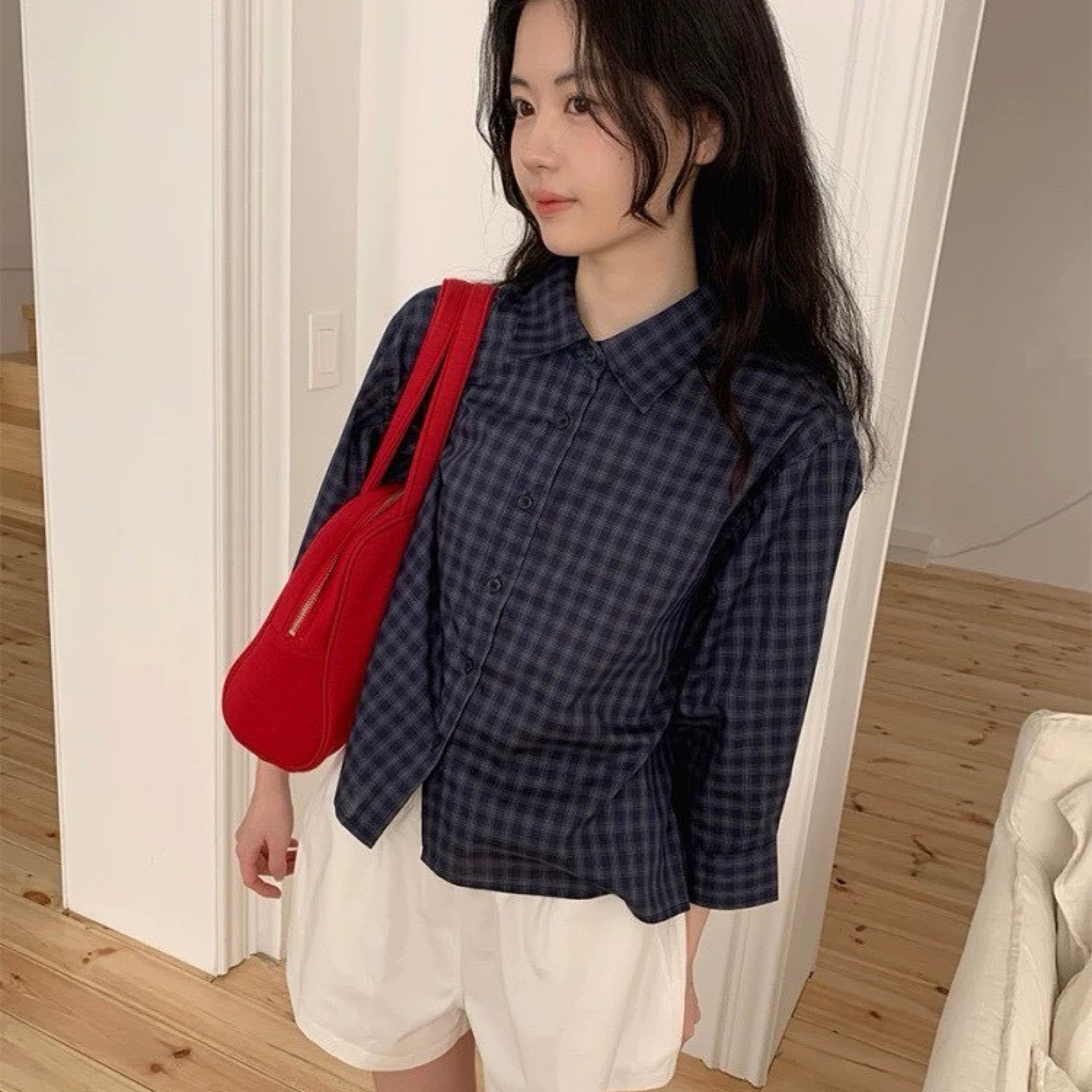 26/7 baby醬復古休閒做舊日常適配高寬松彈力腰短褲  #D