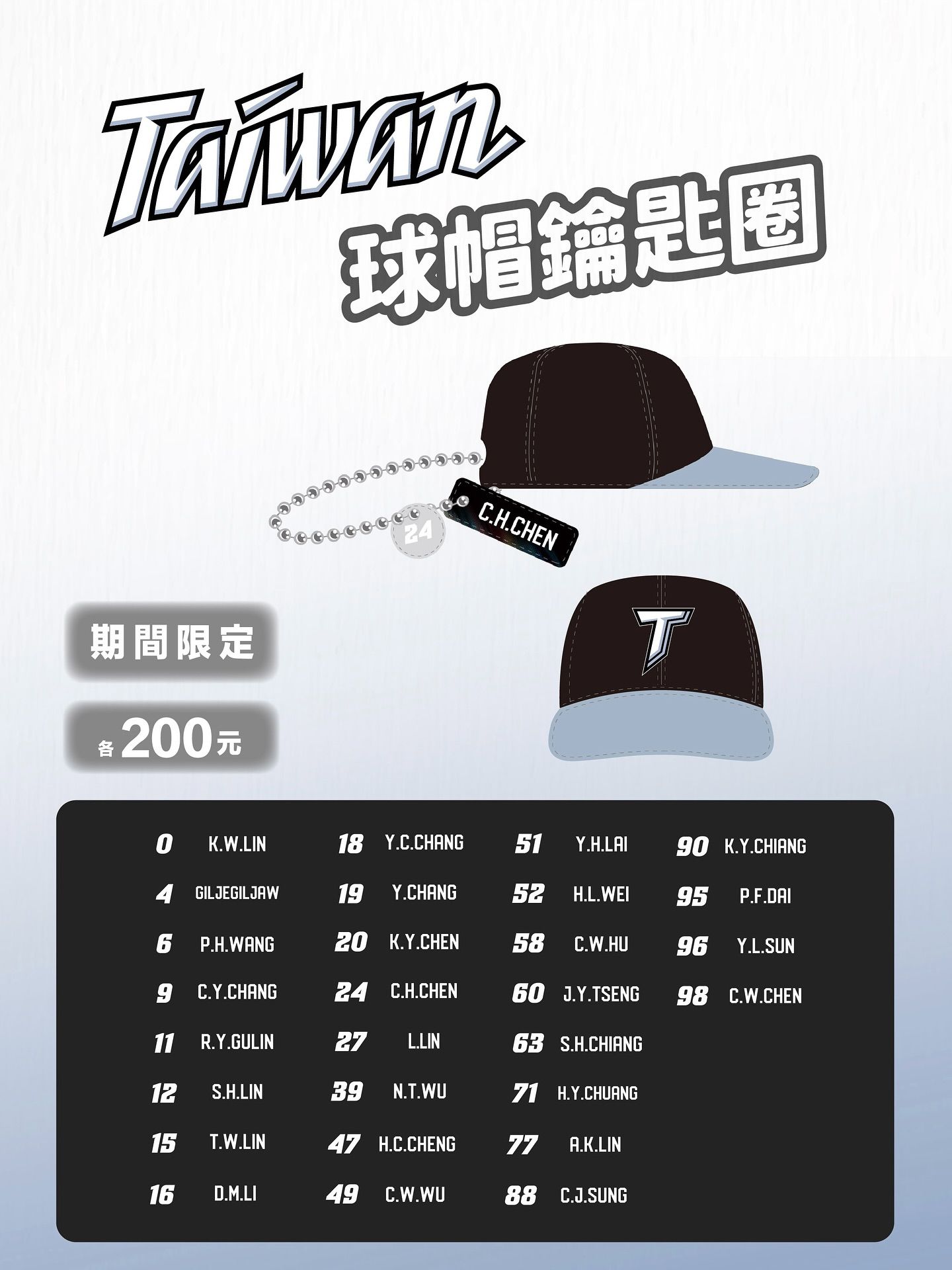 中華隊Team Taiwan球帽鑰匙圈