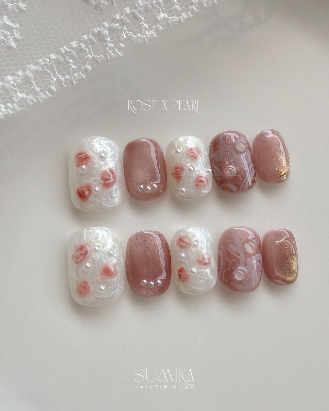 【復古薔薇】雲母浮雕玫瑰 ｜ 微醺裸粉流沙金