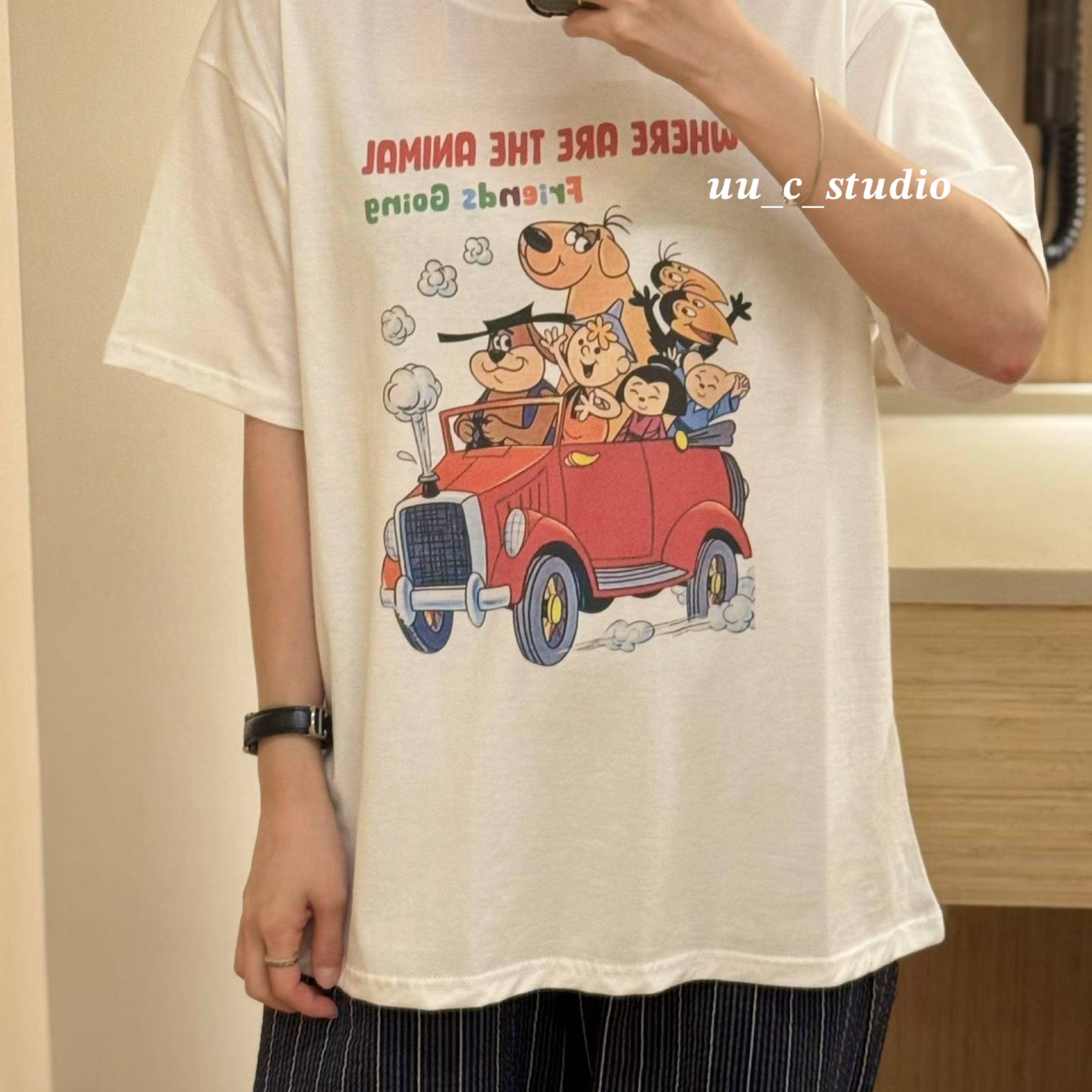 復古卡通印花寬鬆短T