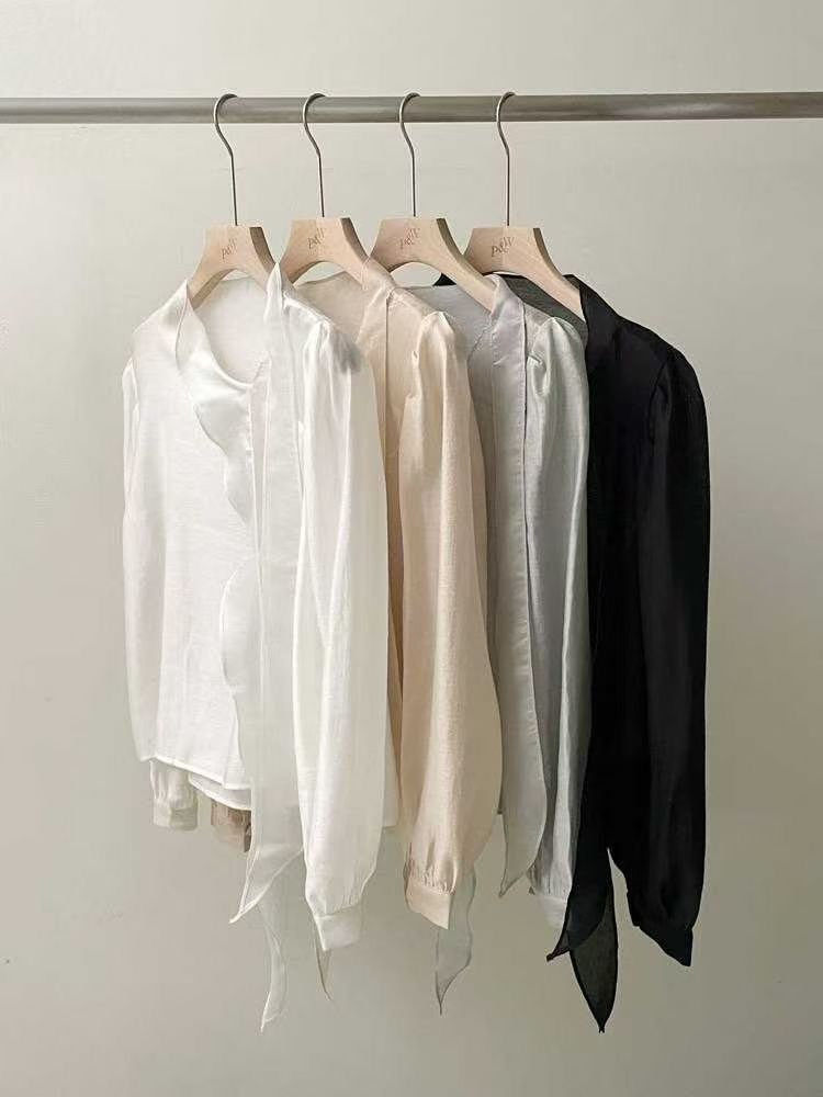 清透高領綁帶雪紡衫