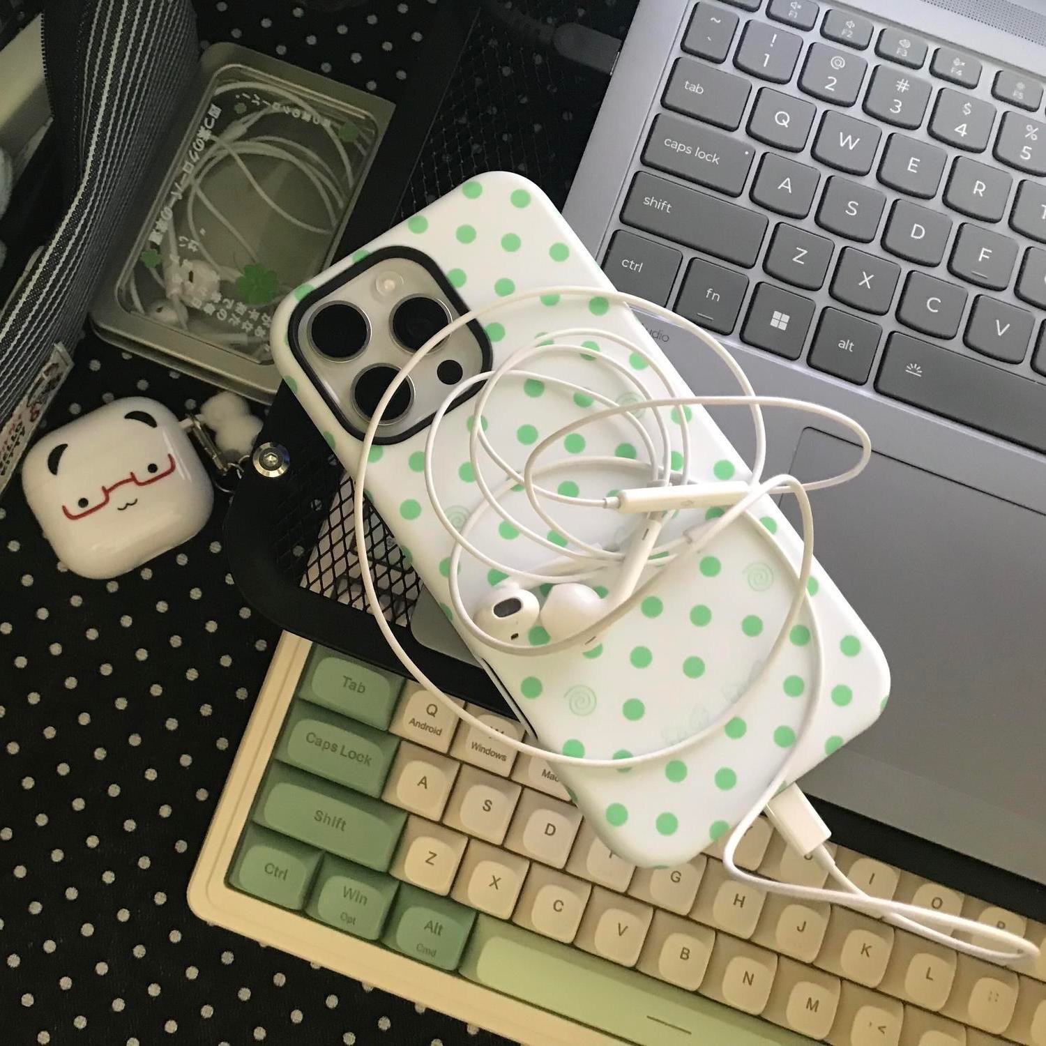 薄荷綠 波點 古早 手機殼