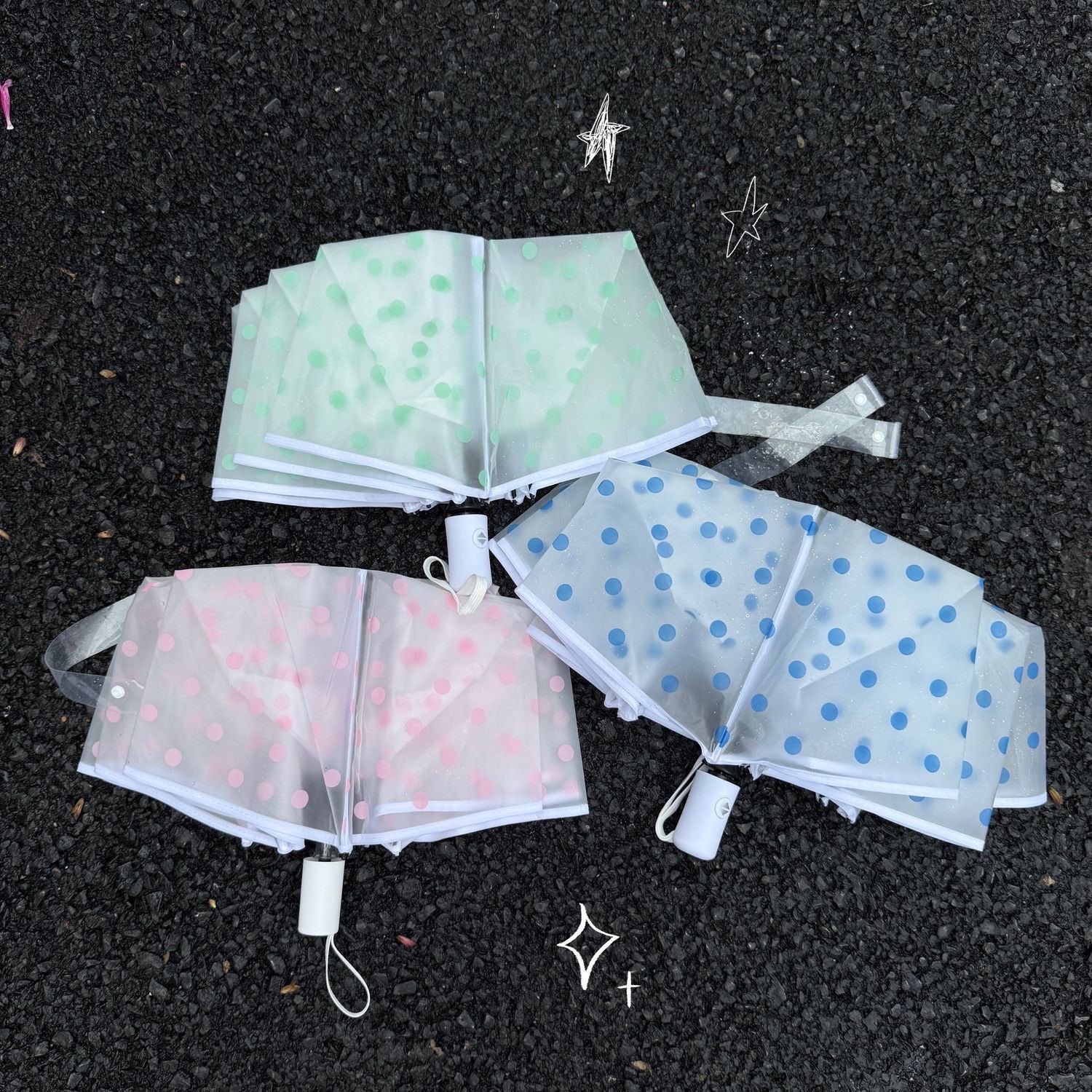 波點 防水磨沙自動摺疊雨傘