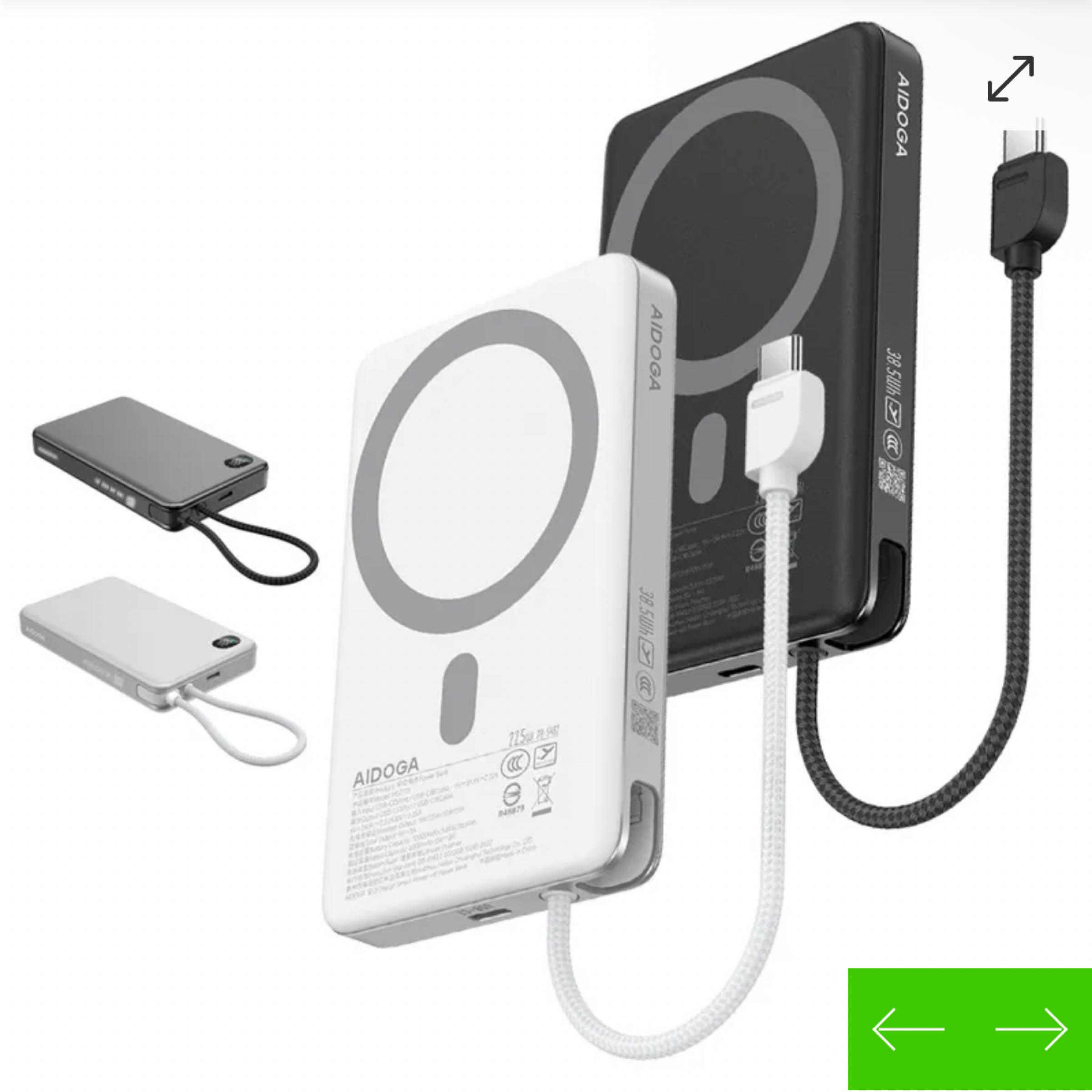 AIDOGA 艾迪伽 10000mAh 可上飛機 磁吸無線充電智能斷電行動電源 PD自帶雙向快充線 Wh/台灣BSMI/