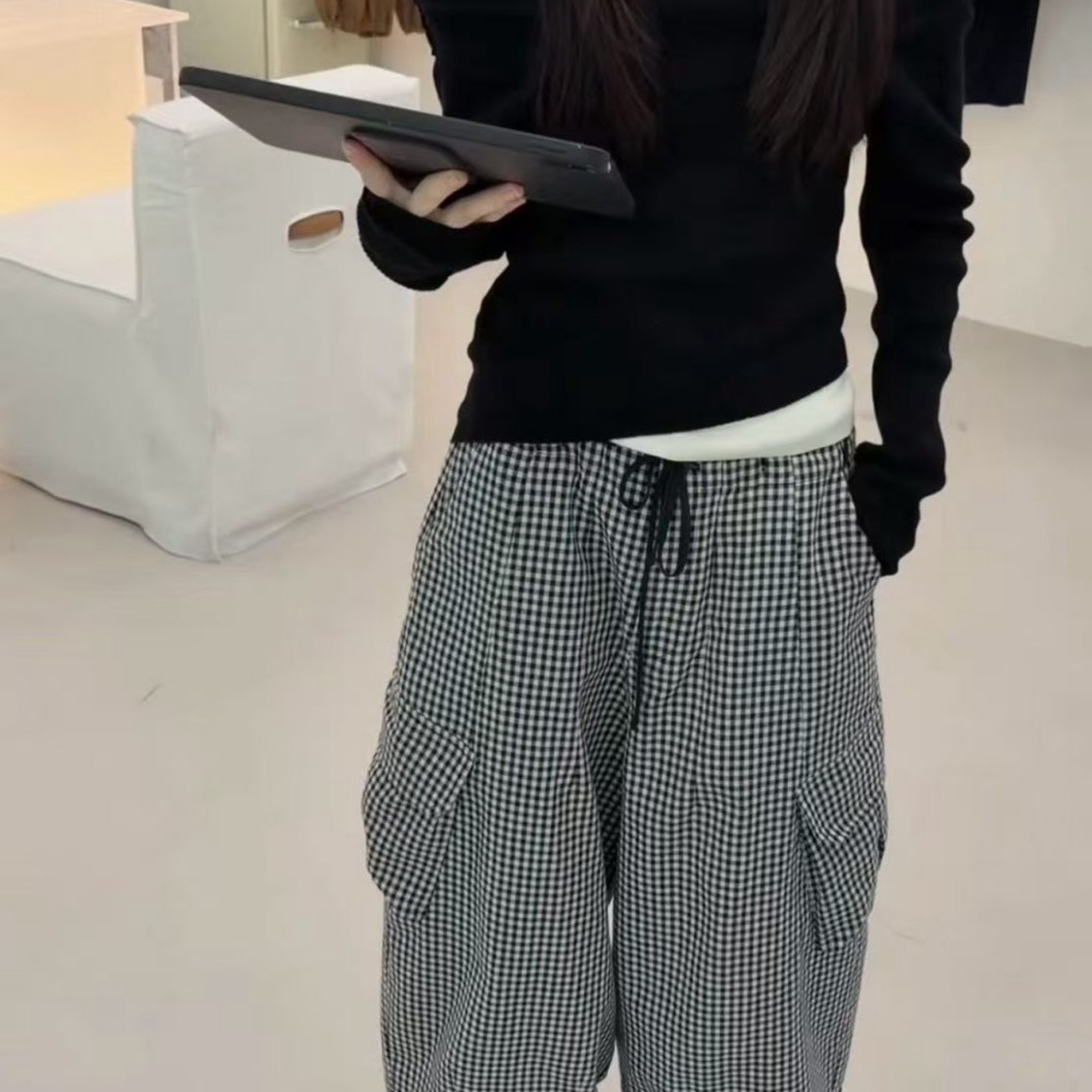 DDCT.預購/8-造型格子寬褲