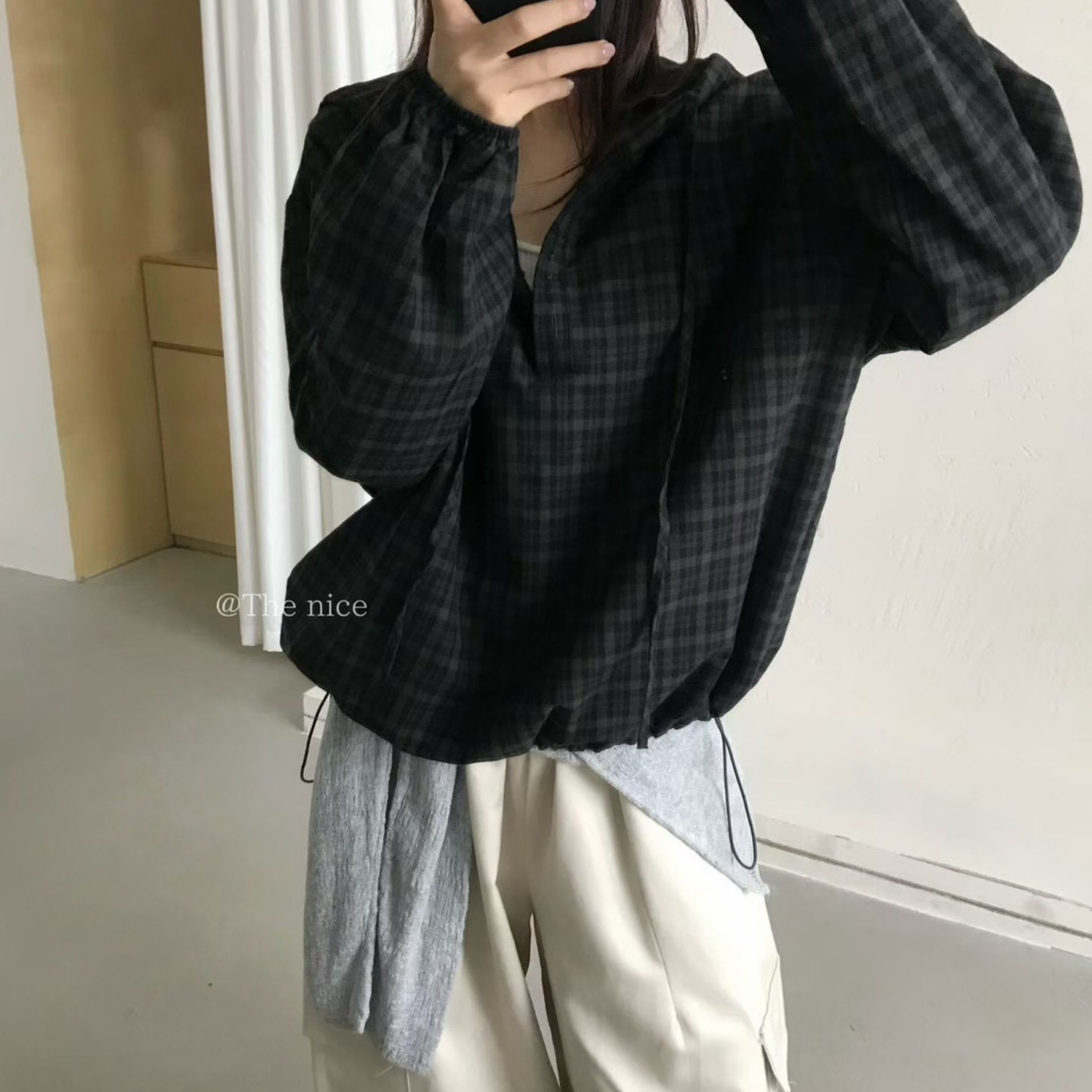 DDCT.預購/連帽格子造型上衣