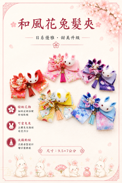 和風花兔髮夾