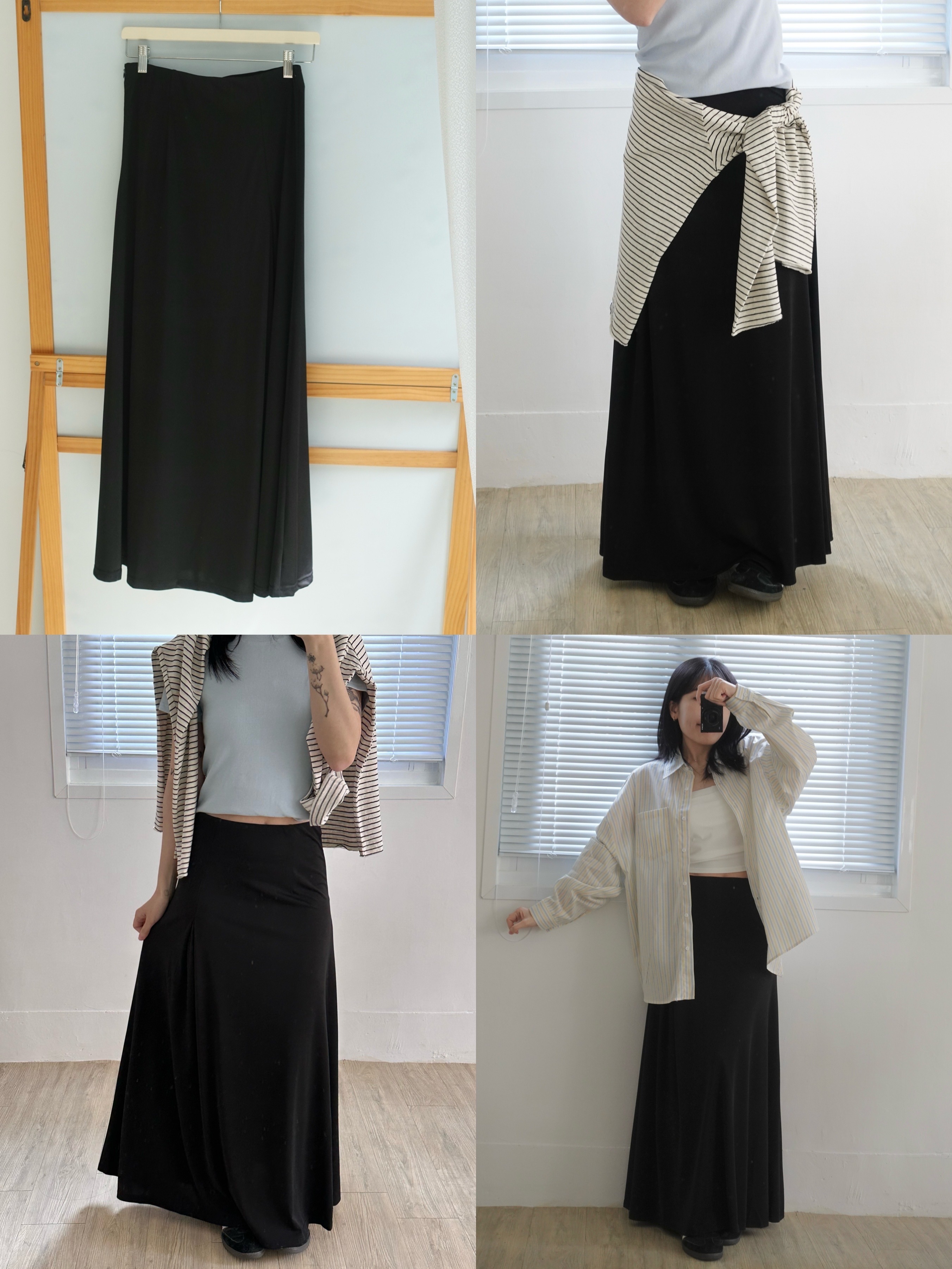 兩段尺寸/訂製黑色時髦夏日舒服好穿的涼感傘狀長裙