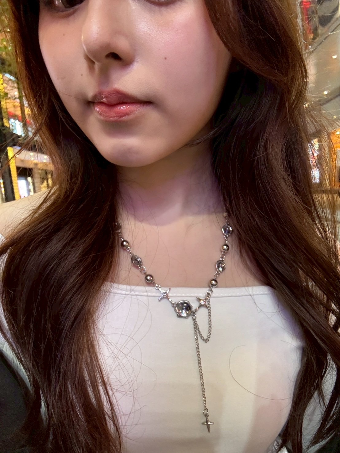 【幻夢軌跡】冰透月光石拼接金屬球短鍊｜多層次不對稱設計．修飾頸部線條