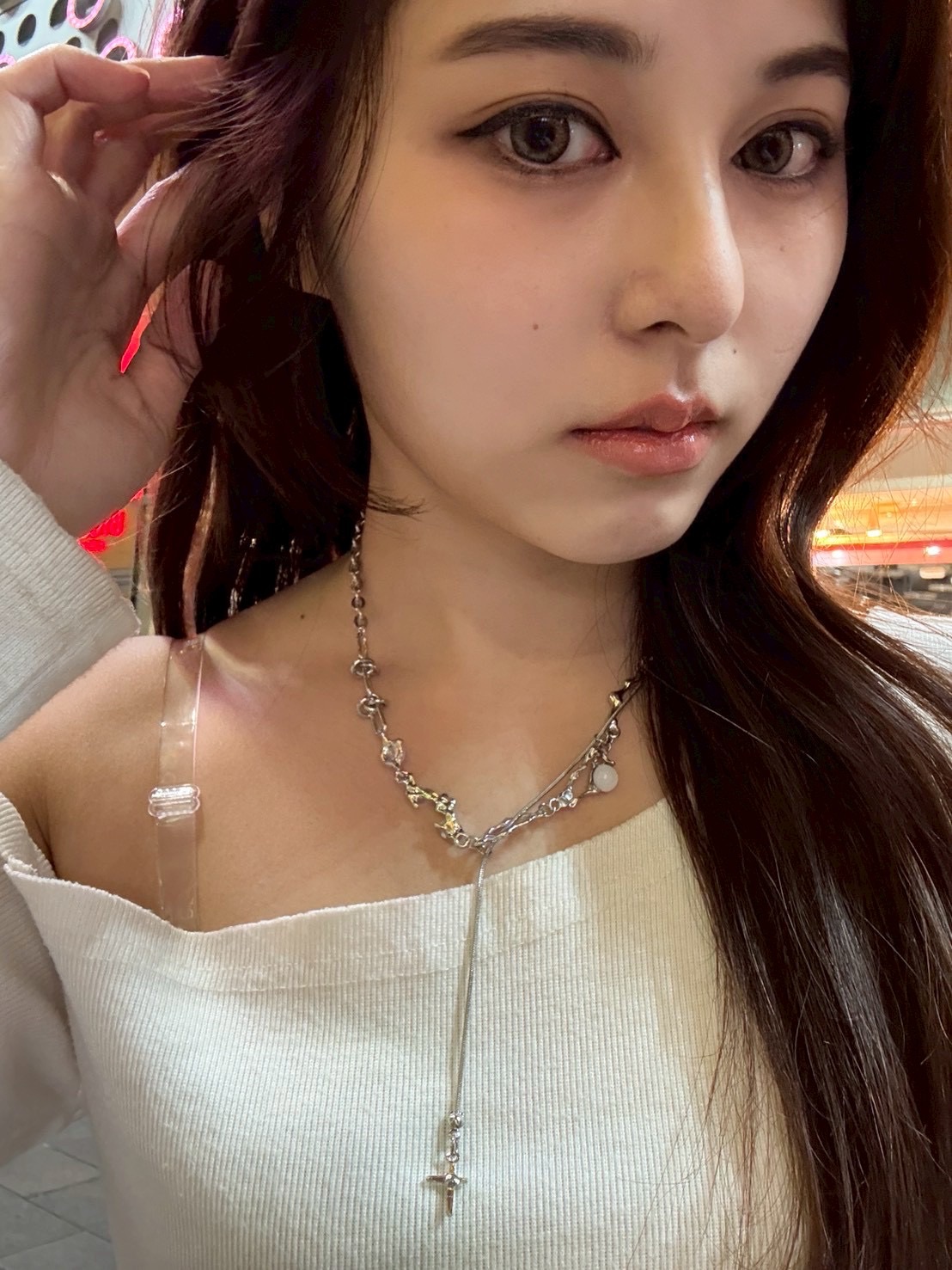 【星塵軌跡】 不規則液態銀月光石項鍊 / 十字星垂墜 Y字鍊