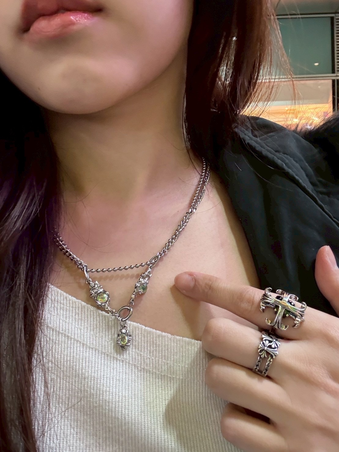 【星座標誌】 不規則流線月光石拼接項鍊 / 甜酷個性雙鍊頸鍊