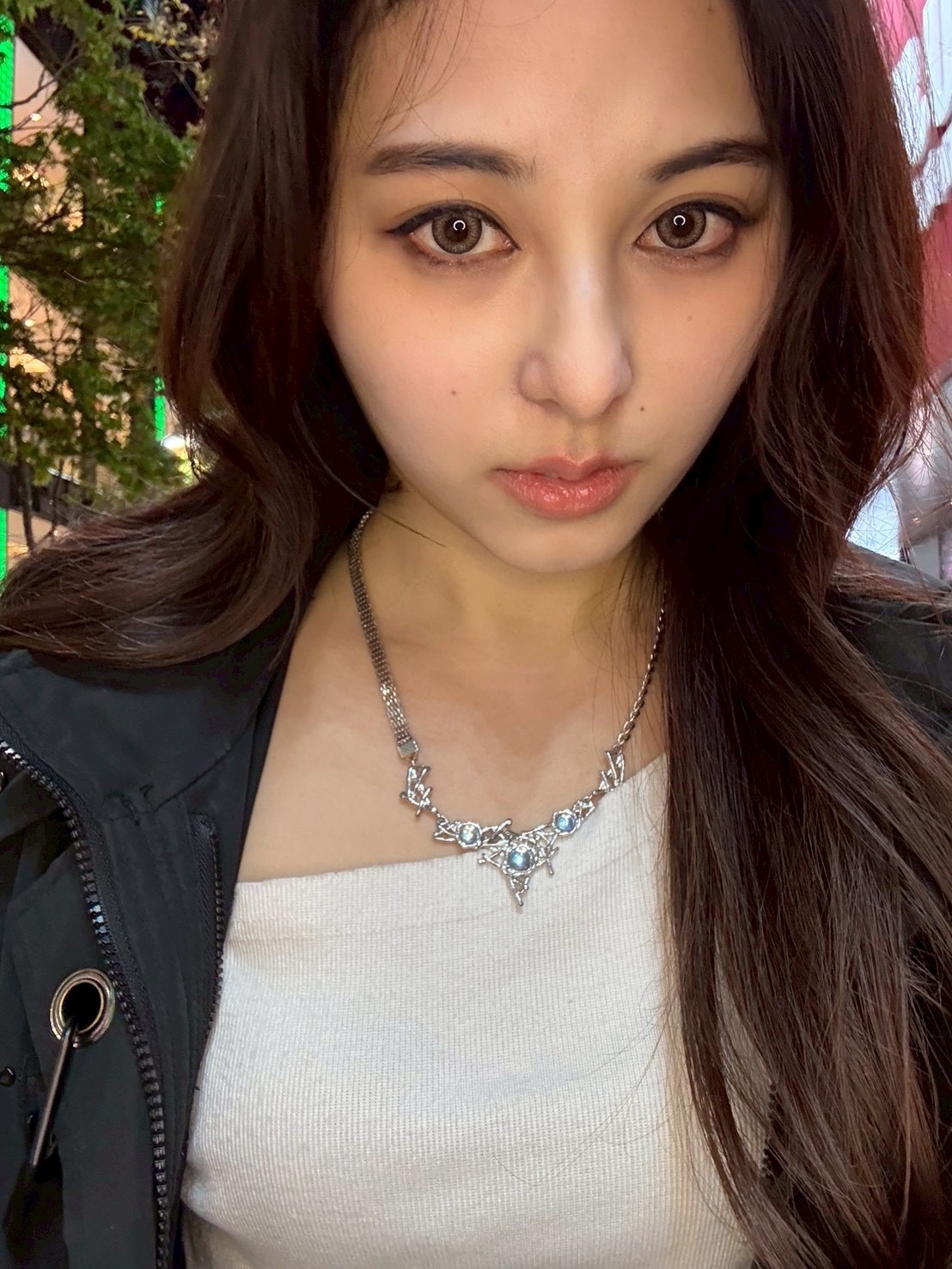 【幽藍座標】 賽博風流線月光石項鍊 / 雙感拼接鍊條頸鍊