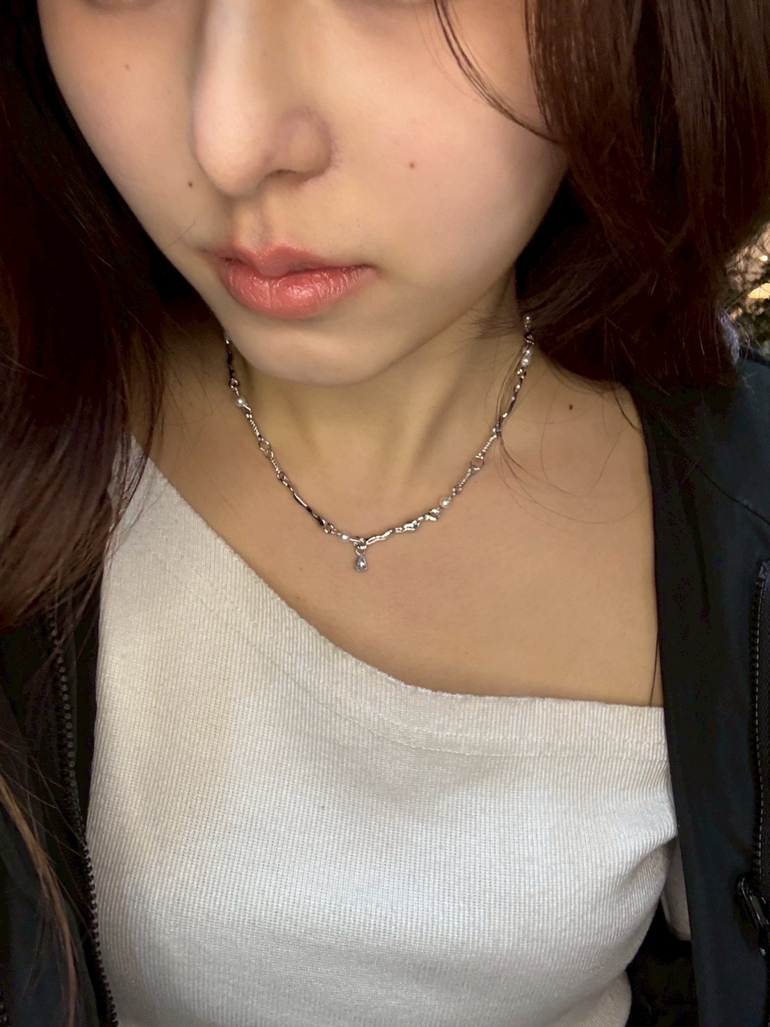 【融雪珍珠】 小眾設計感液態銀頸鍊 / 甜酷風不規則珍珠鎖骨鍊