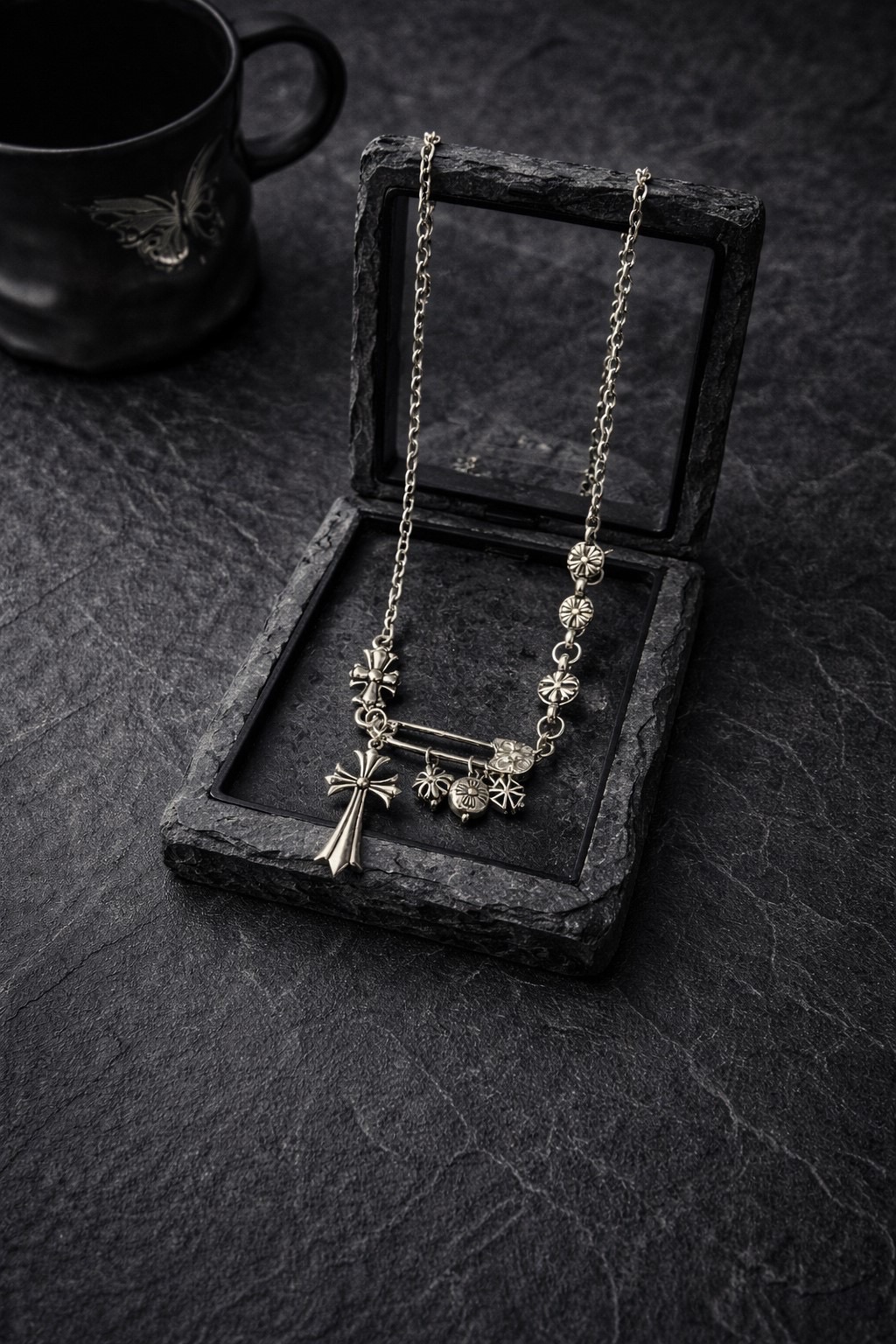 Safety Pin Multi-Charm Necklac