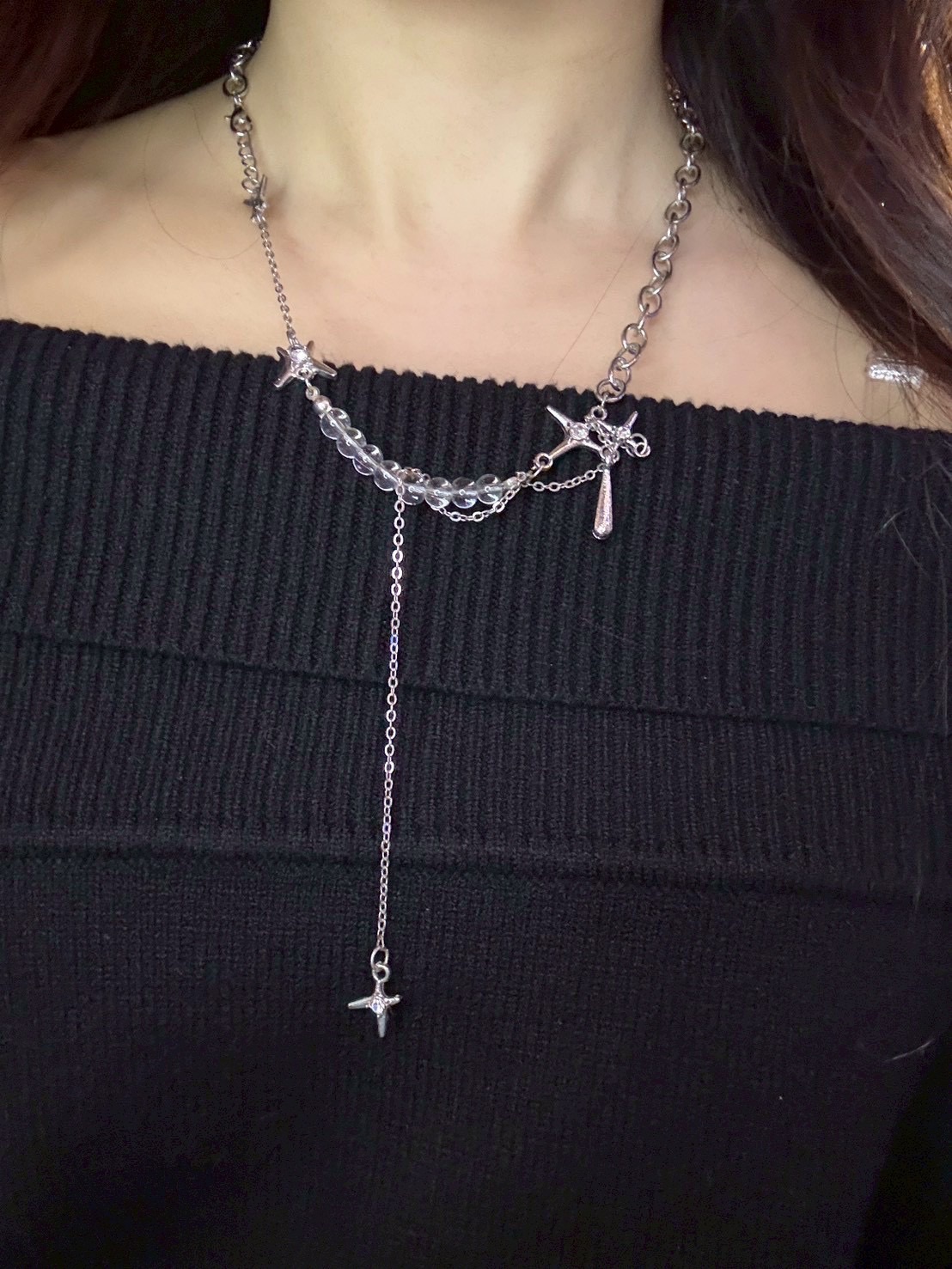 破曉之星｜清冷感不對稱月光石流蘇鍊・法式輕奢設計感項鍊