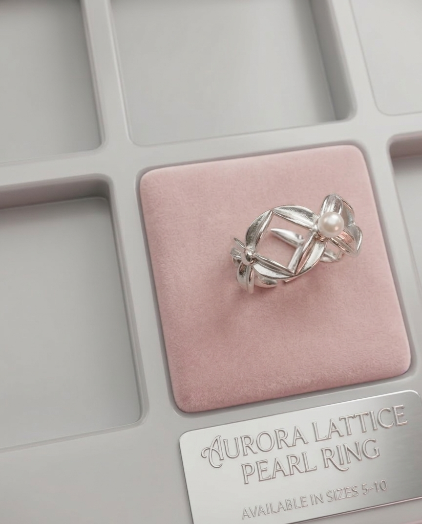 復古名媛風．鏤空菱格造型珍珠銀戒