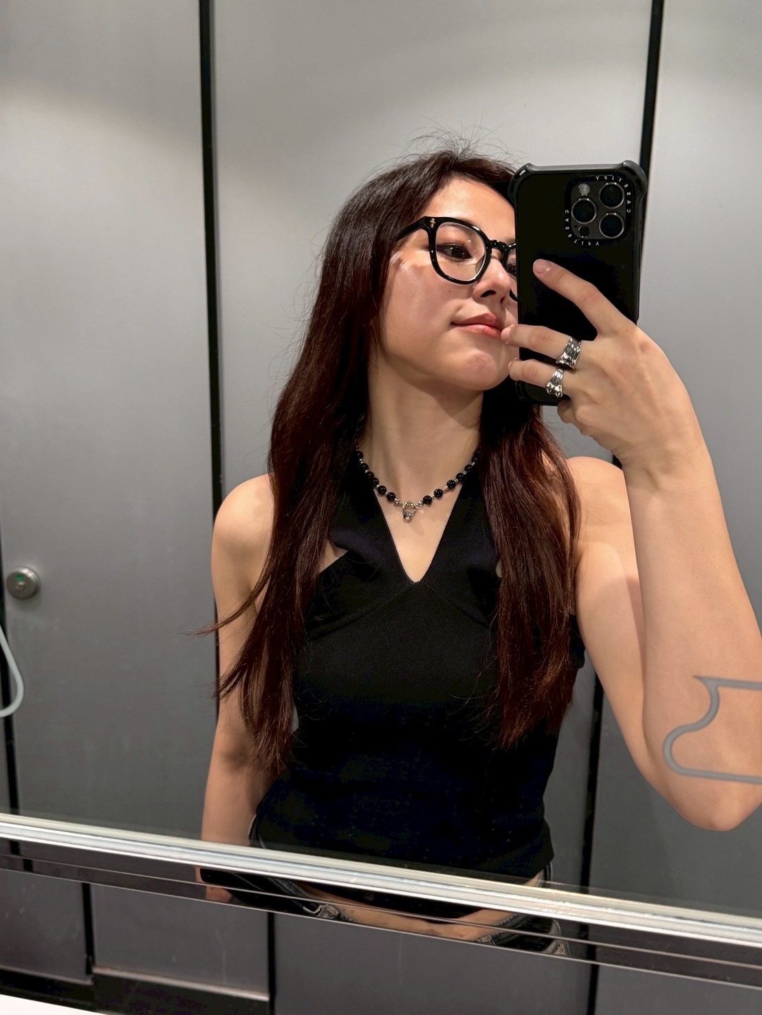 闇色軌跡 · 黑瑪瑙拼接金屬雙環項鍊