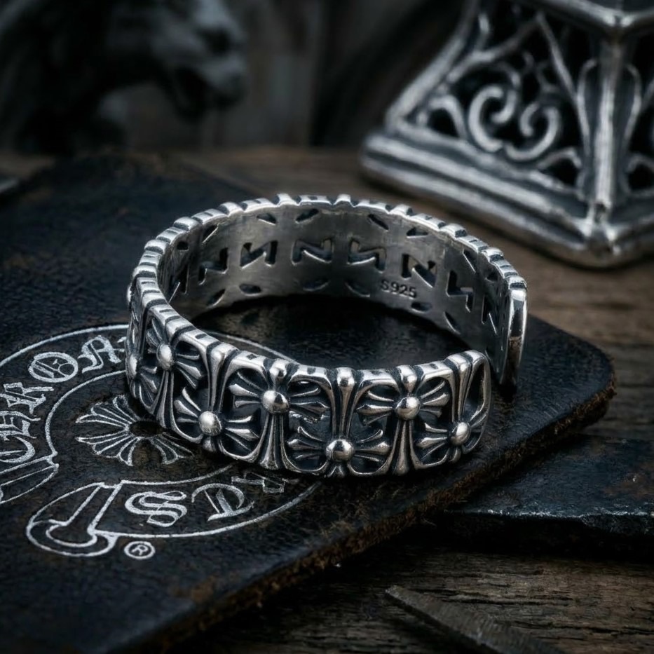 鏤空連體十字架 開口戒指