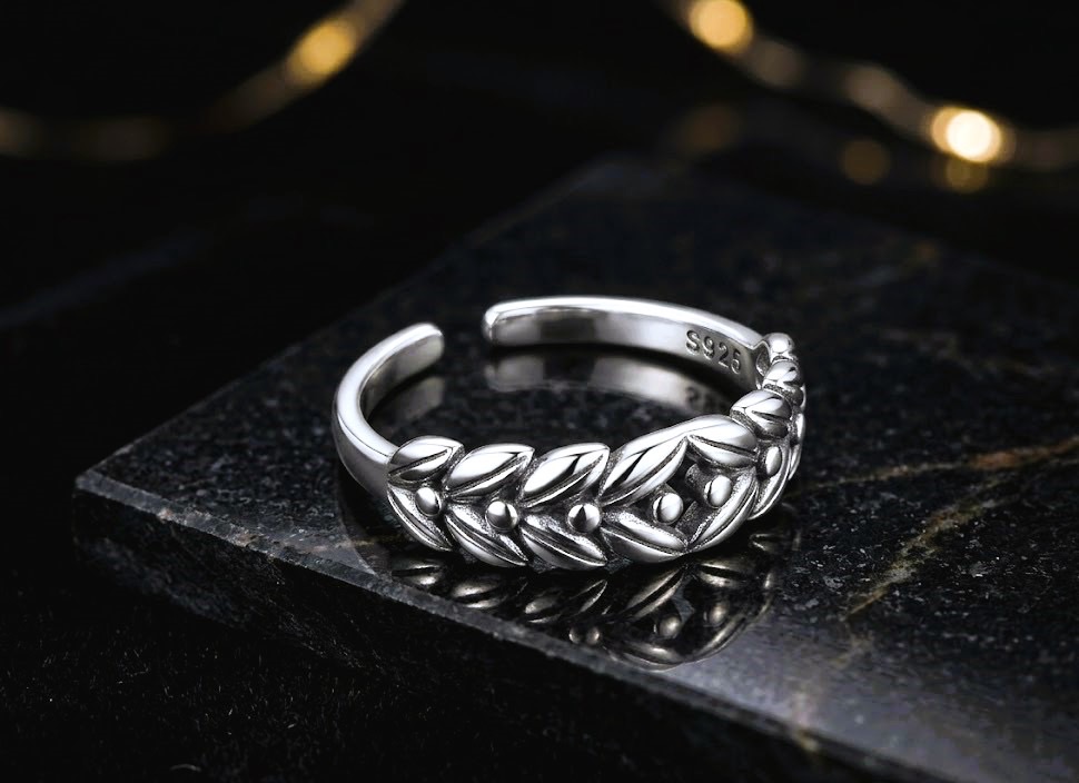 【麥穗時光】S925純銀 復古編織葉脈 活口戒指