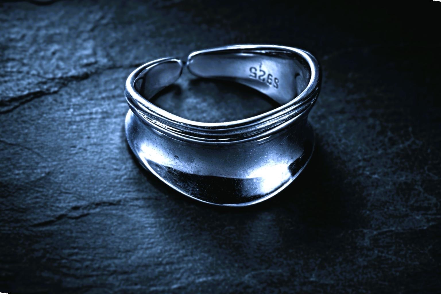 熔岩流線不規則 925 純銀開口戒