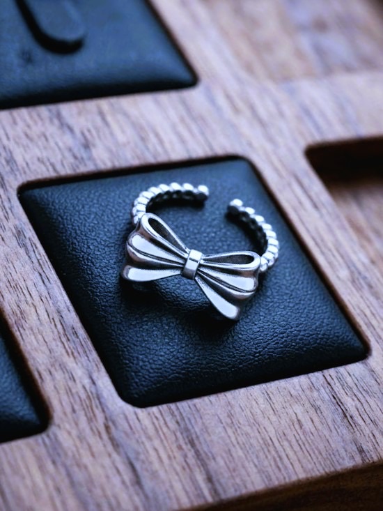 Ribbon Edge｜立體蝴蝶結 925 純銀滾邊開口戒