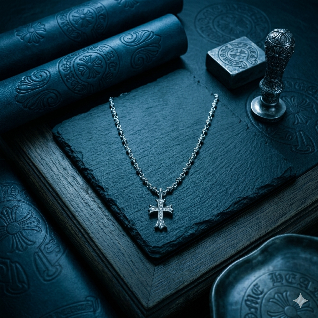 Tiny E Plus Necklace w / Baby Fat Cross Pave