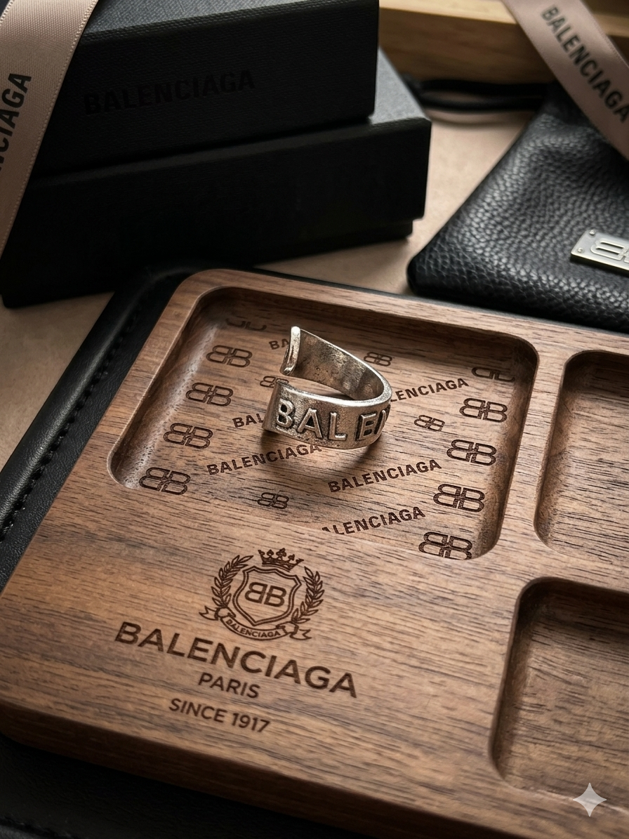 復古仿舊做舊銀巴黎品牌 Logo 寬版開罐器開口戒指