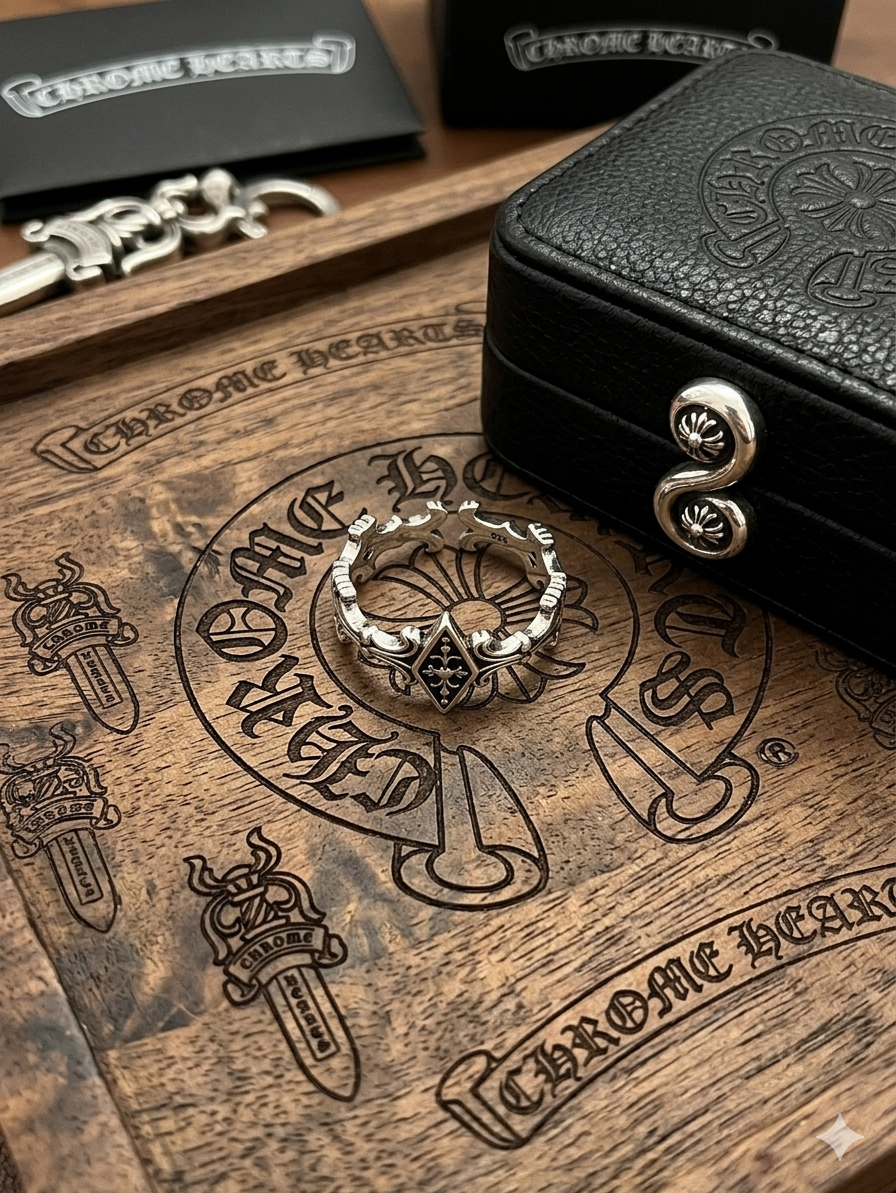 復古泰銀菱形十字鏤空藤蔓開口戒指