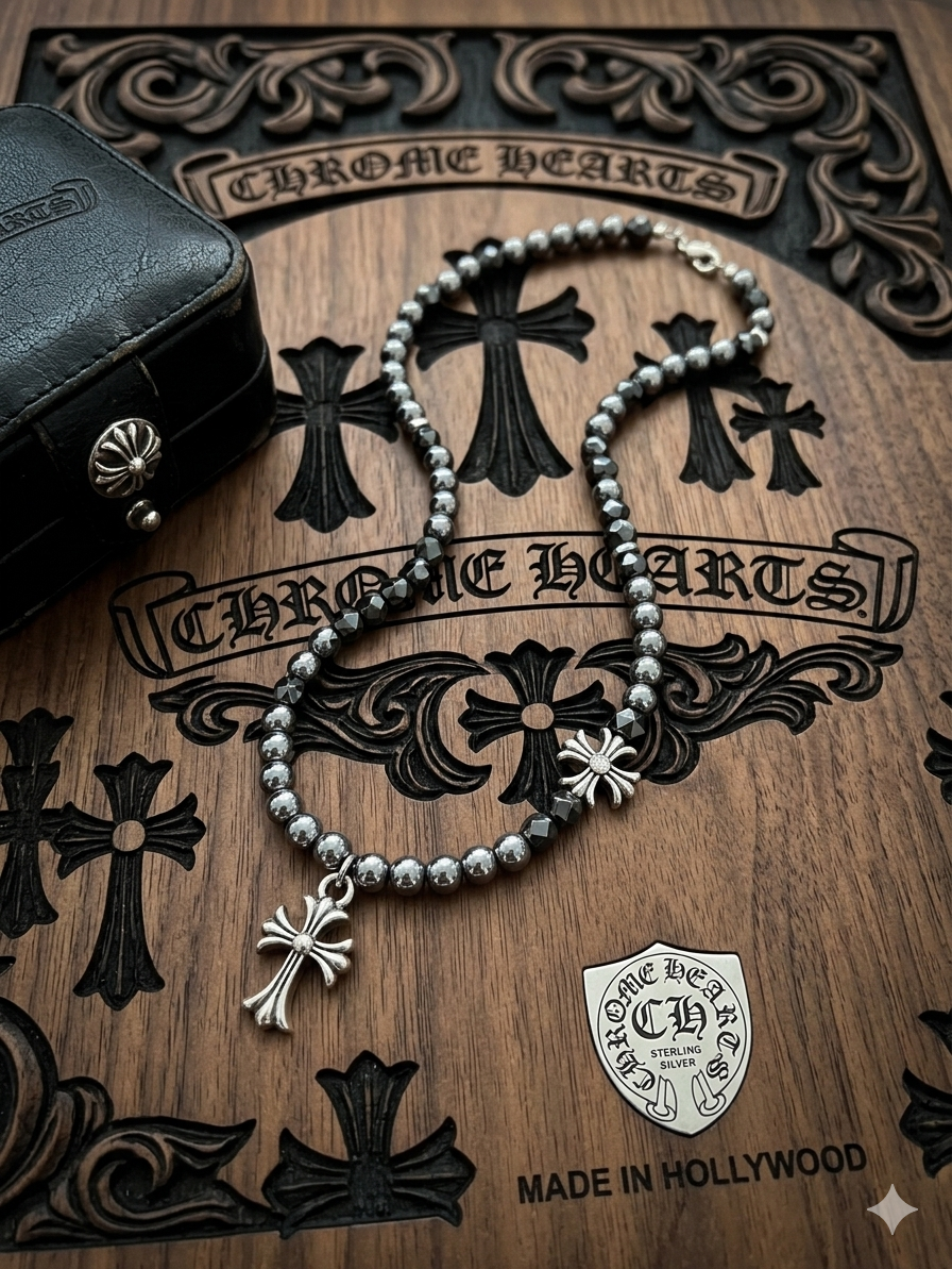 復古菱形十字黑膽石項鍊