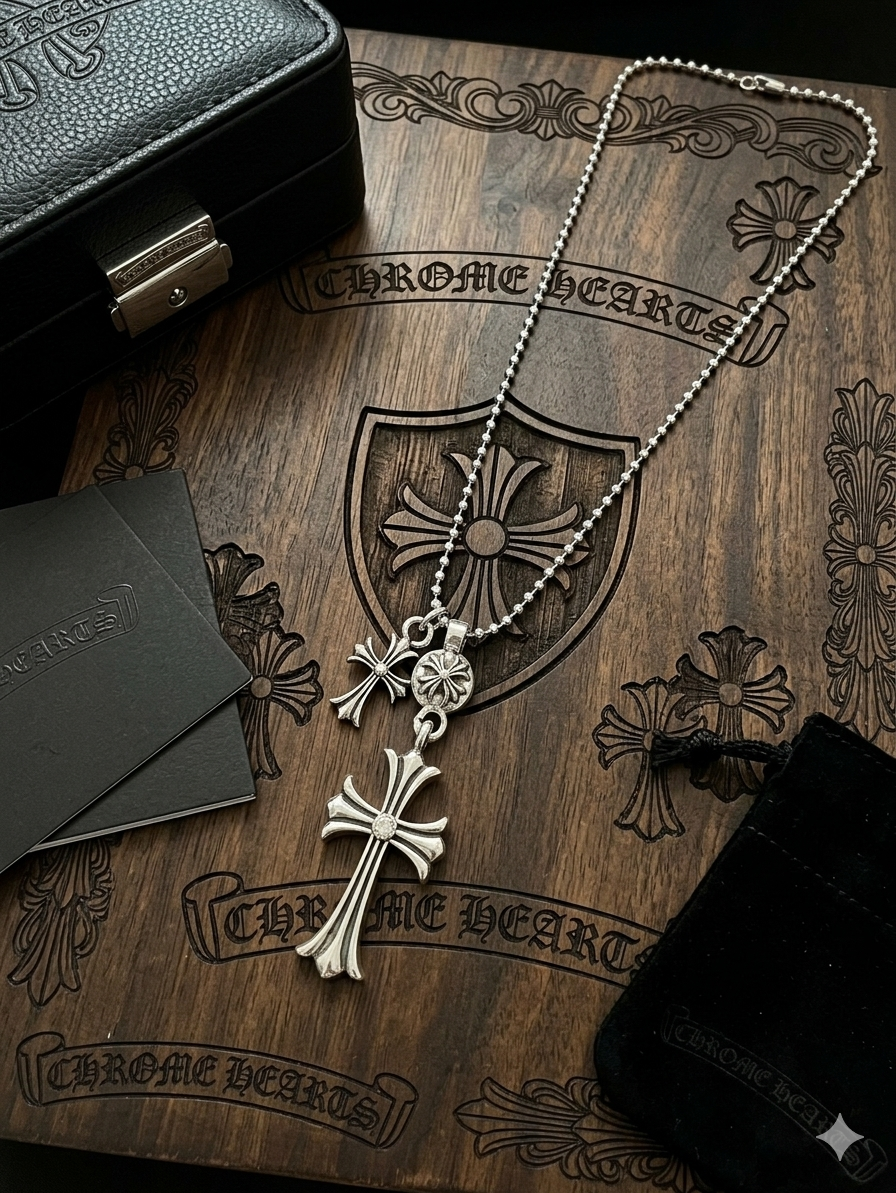 復古泰銀感菱形十字鏤空藤蔓開口項鍊