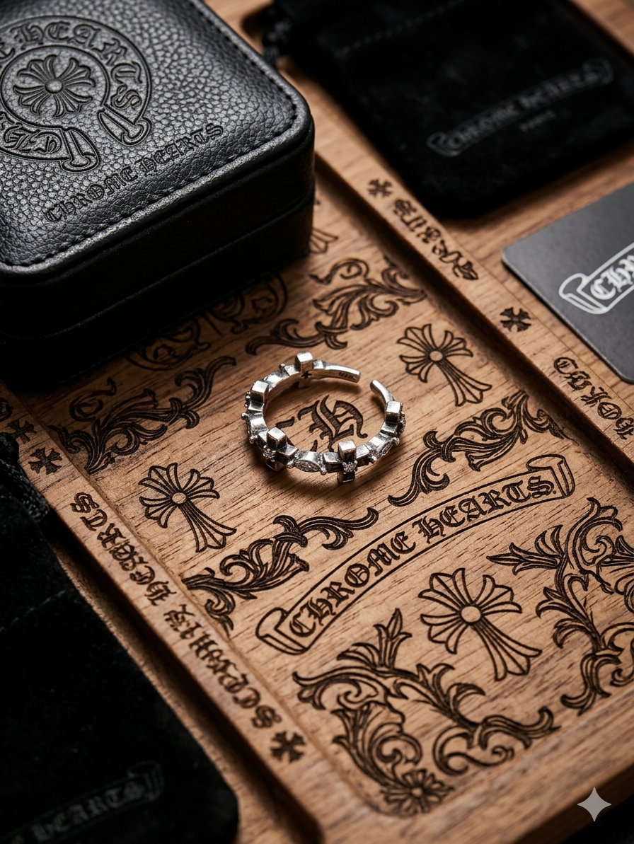 暗黑十字復古泰銀排鑲十字架開口戒指