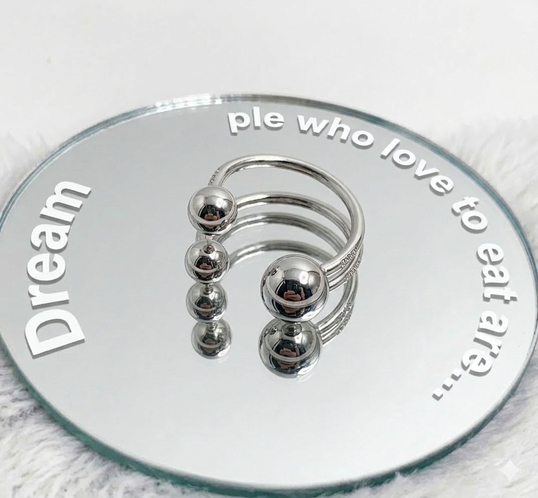 極簡雙層圓珠開口戒 （別名：莫比烏斯感圓球戒指 / 現代幾何平衡戒）