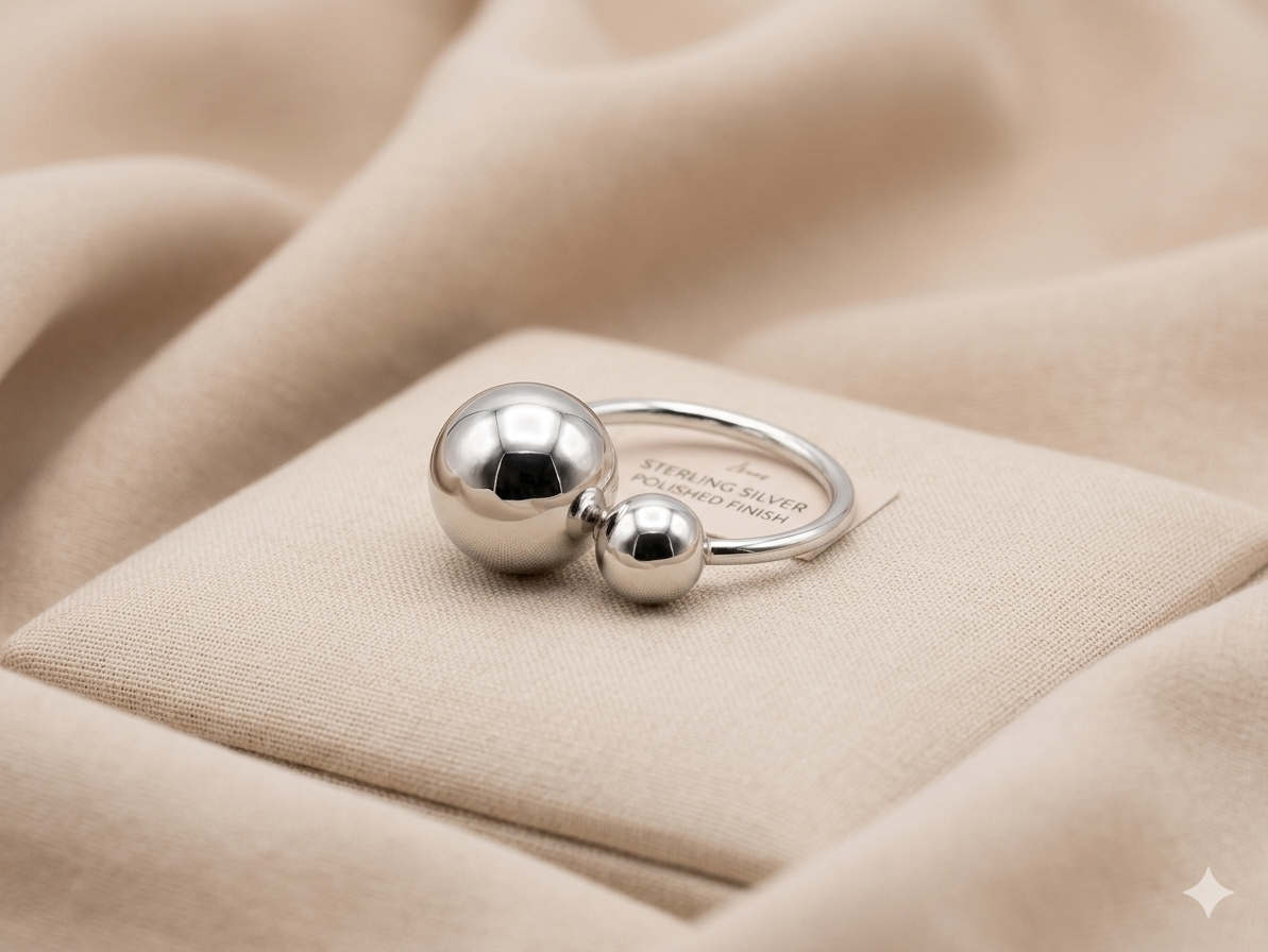 極簡巨球流線開口戒 （別名：大圓珠波浪戒 / 極致鏡面球體戒指）