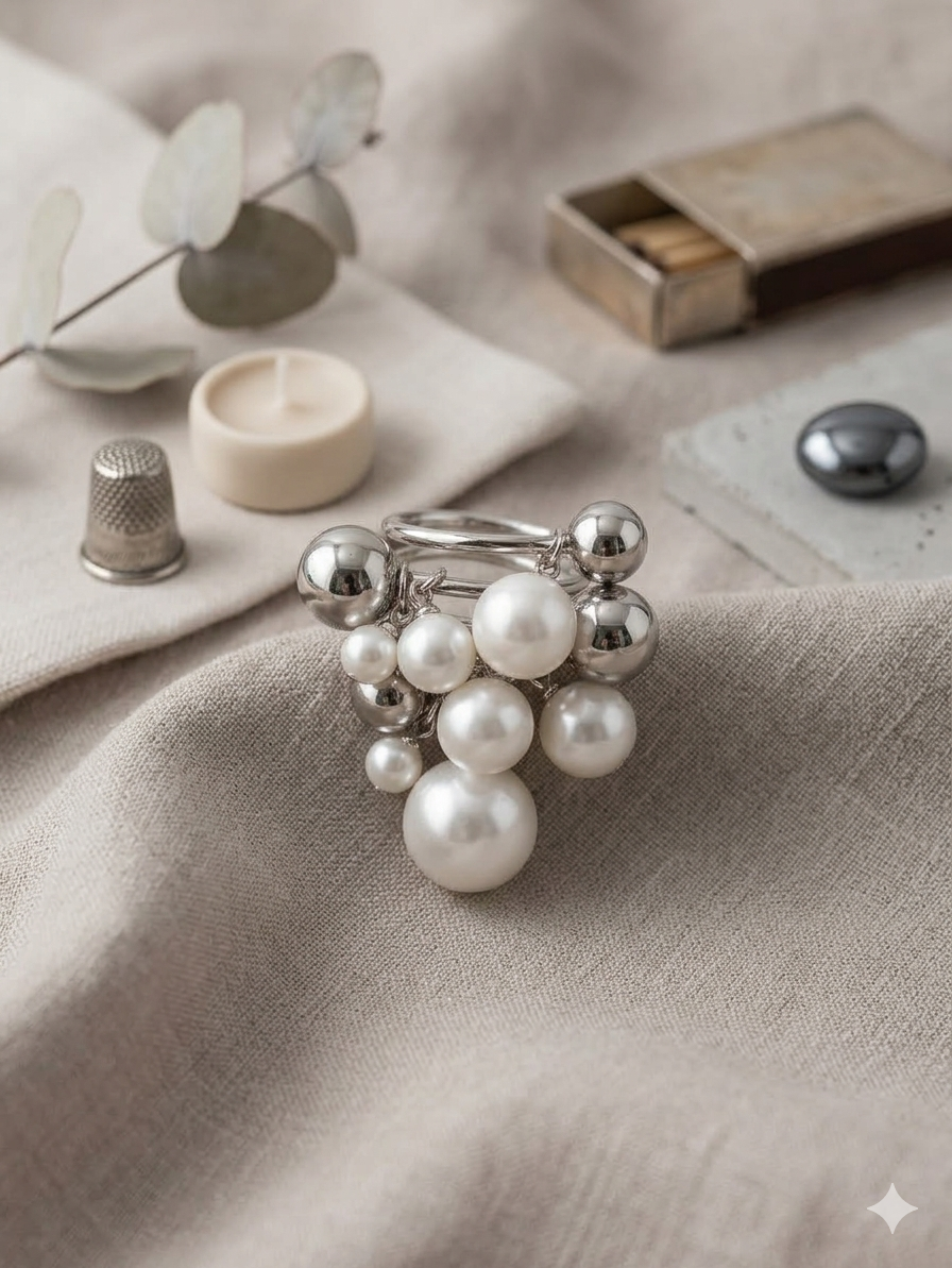 【商品名稱】 名媛私藏｜漫步塞納河・珍珠金屬簇擁戒指