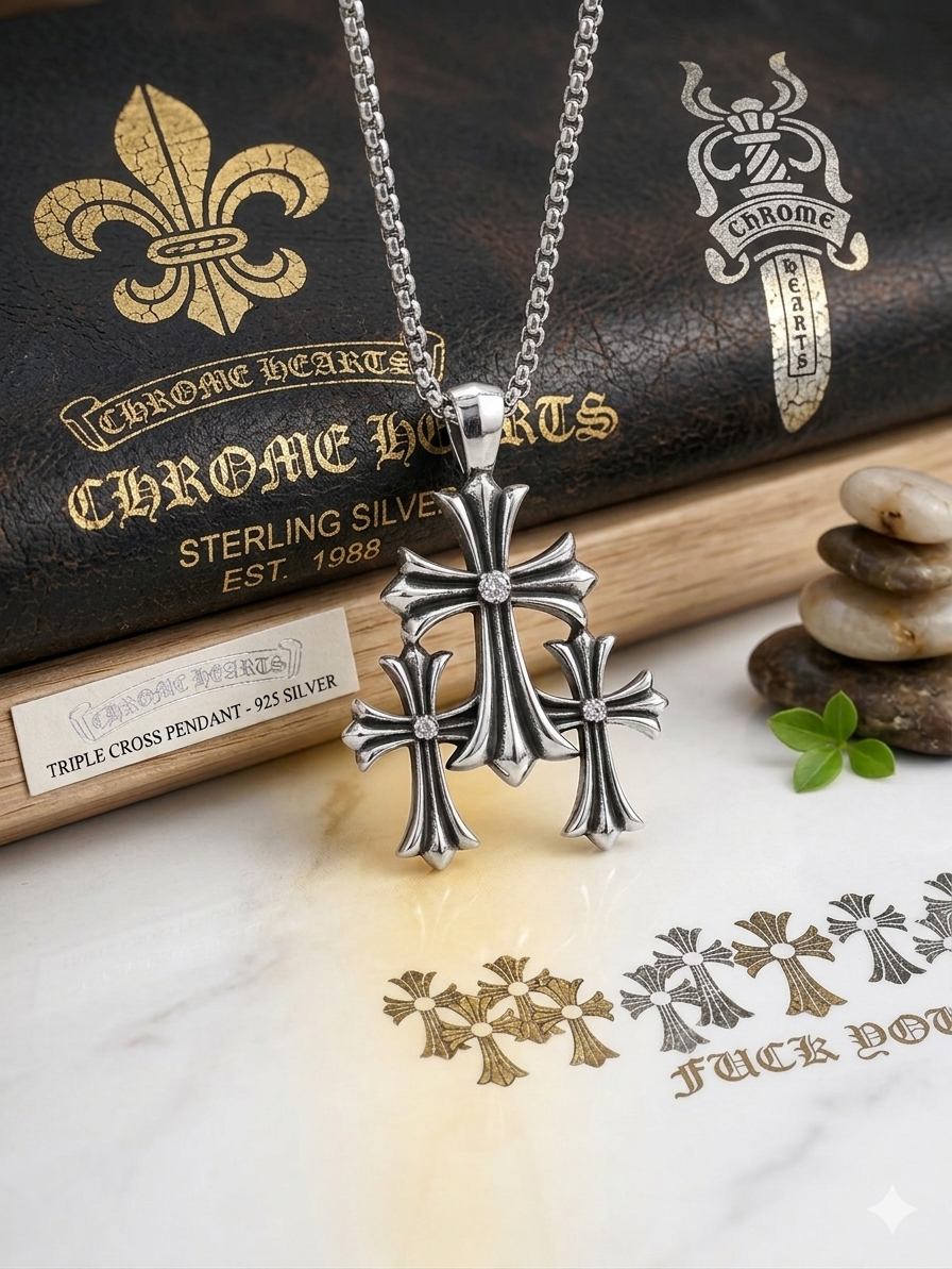 極致工藝 鈦鋼三連十字架 吊墜項鍊