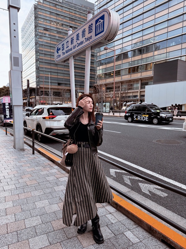 美拉德復古條紋不規則呢感裙（附贈腰帶）